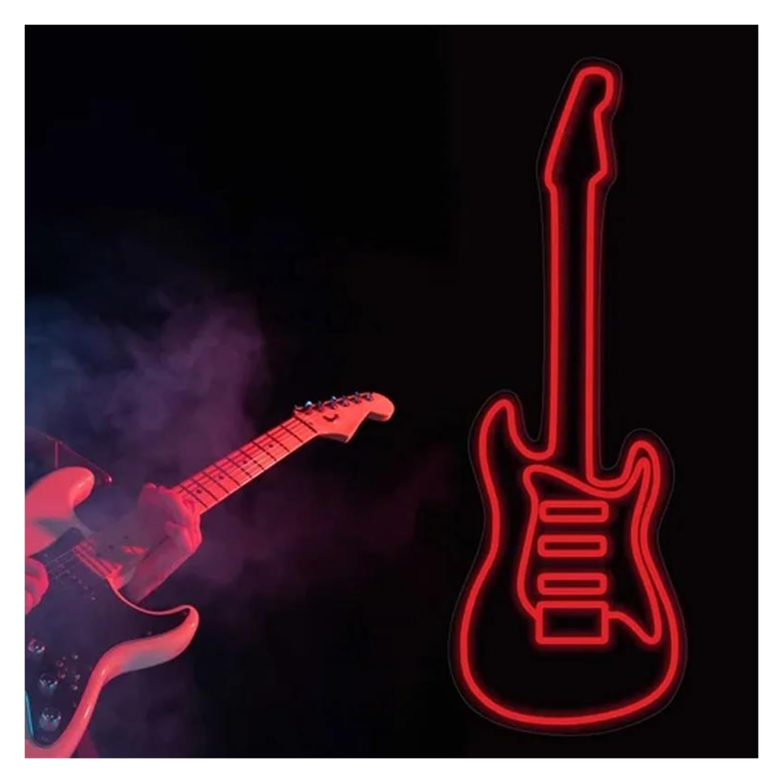 Shouxi B Sign Lamp Guitar Neon Sign For Rock Roll Guitar Neon Light Eer Ar Pu Music Room Studio 56X24cm(B)