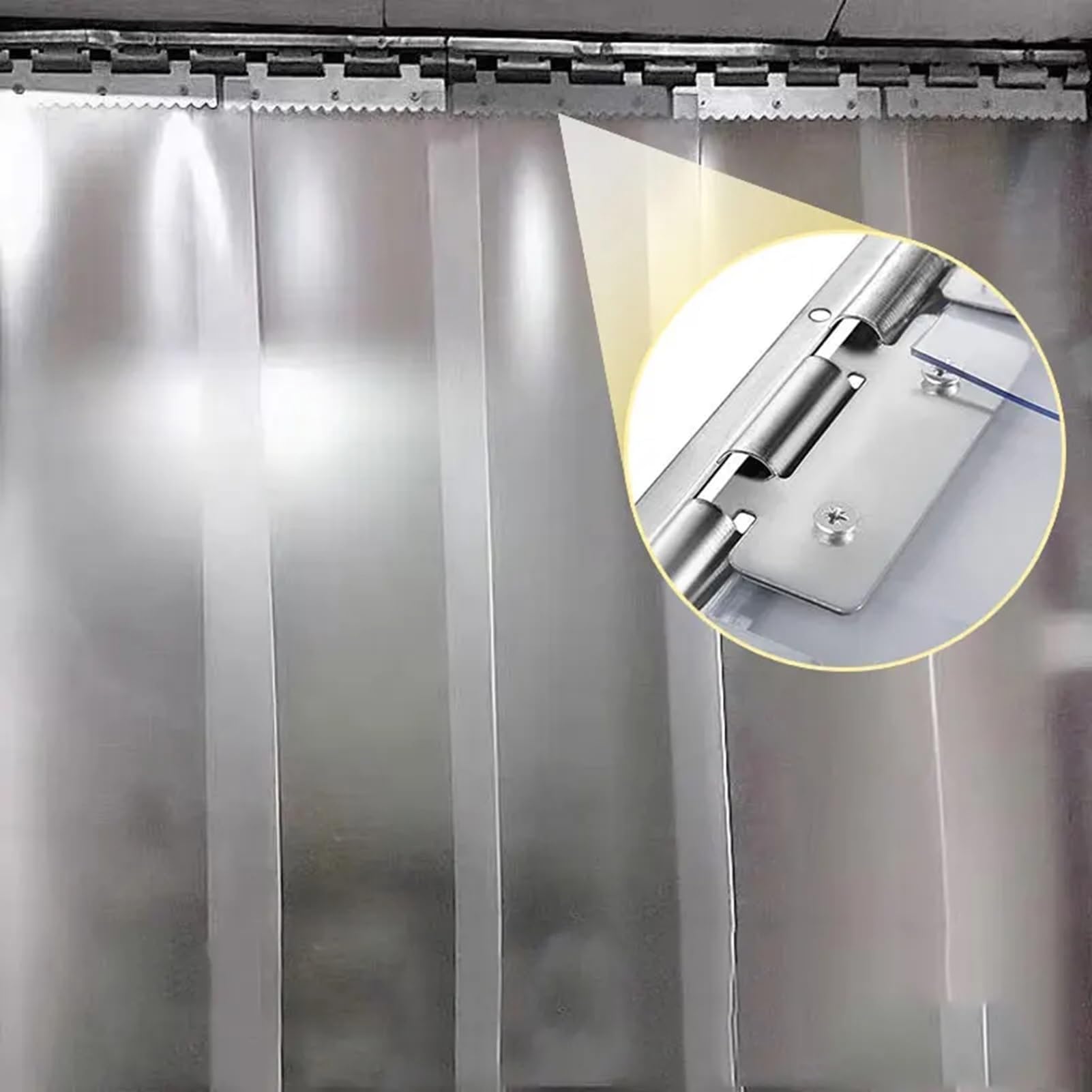 Porta a strisce in PVC, cella frigorifera, magazzino, ristorazione, vinile, plastica trasparente, rotaia e morsetti in acciaio inossidabile(120x230cm/47.24x90.55in)