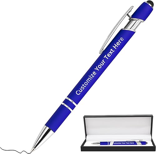 Aolun Bolígrafos personalizados, bolígrafos con grabado personalizado con lápiz capacitivo, metal suave al tacto, nombre grabado, logotipo o