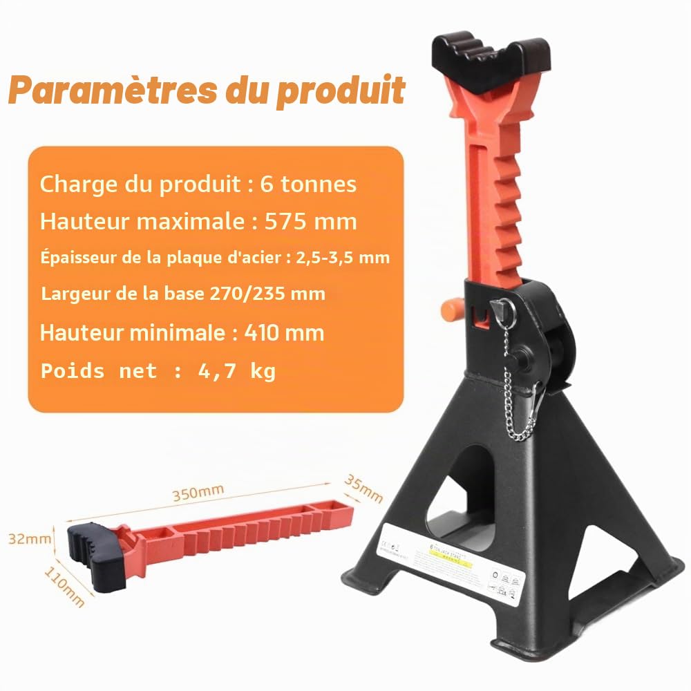 Melko Sous-châssis 6000KG INCL. goupille de sécurité et 2X cale en caoutchouc pour voiture, capacité de levage 6 T, en fonte, supports pour véhicules automobiles, réglables en 9 positions, hauteur 28