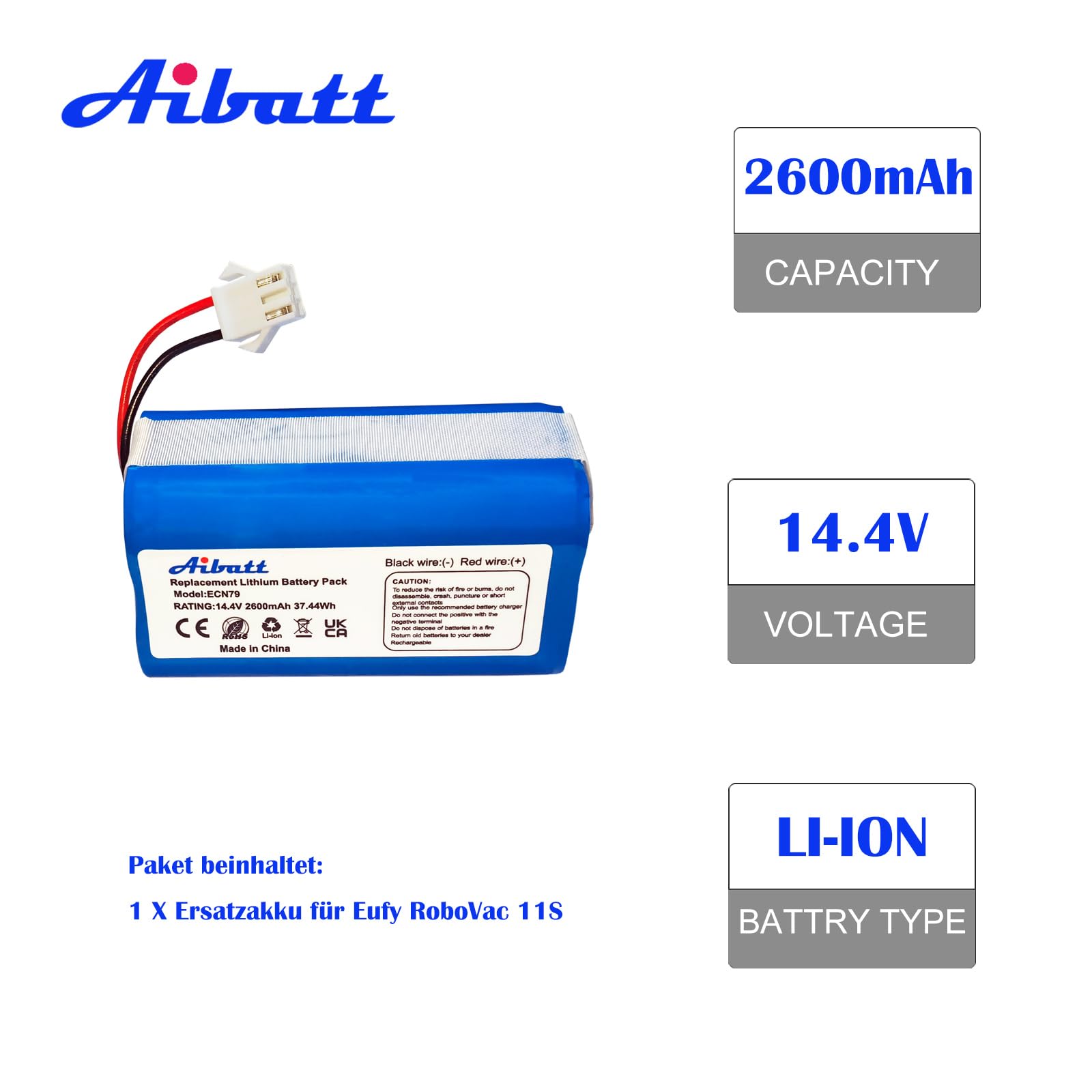 2600mAh Ersatzakku für Eufy RoboVac 11S/11SMAX,30C,15C/15CMAX,35C,G10 Hybrid,G40 Hybrid+, G20/G30 Serie, akku für Tesvor X500, Batterie für Proscenic 850T, Ecovacs DEEBOT N79,N79S RoboVac.