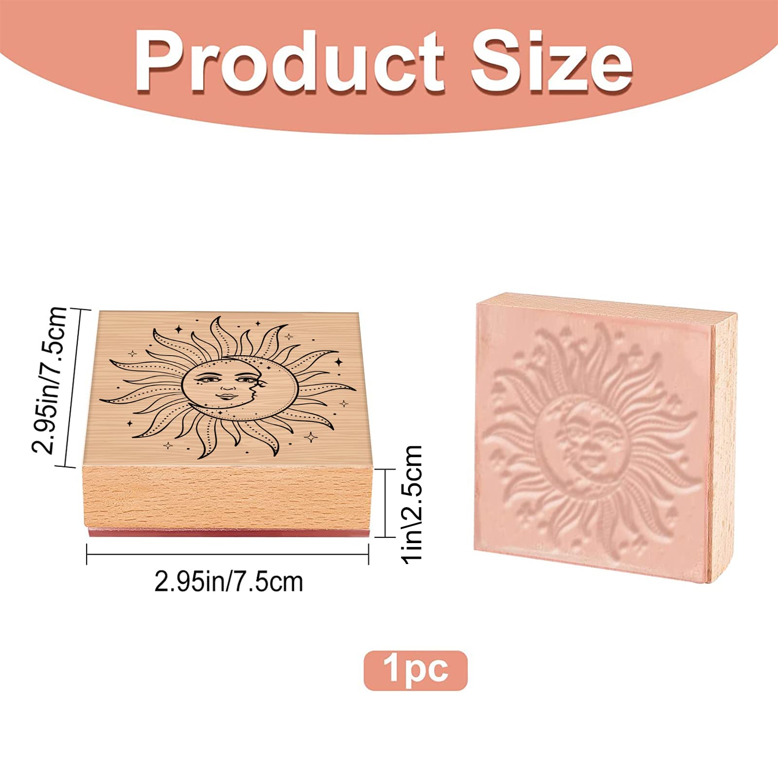 CRASPIRE Wooden Rubber Stamp Sun & Moon Printed Decorative Rubber Seal Stamps 3inch/7.5cm for Card Making DIY Craft - Image 2