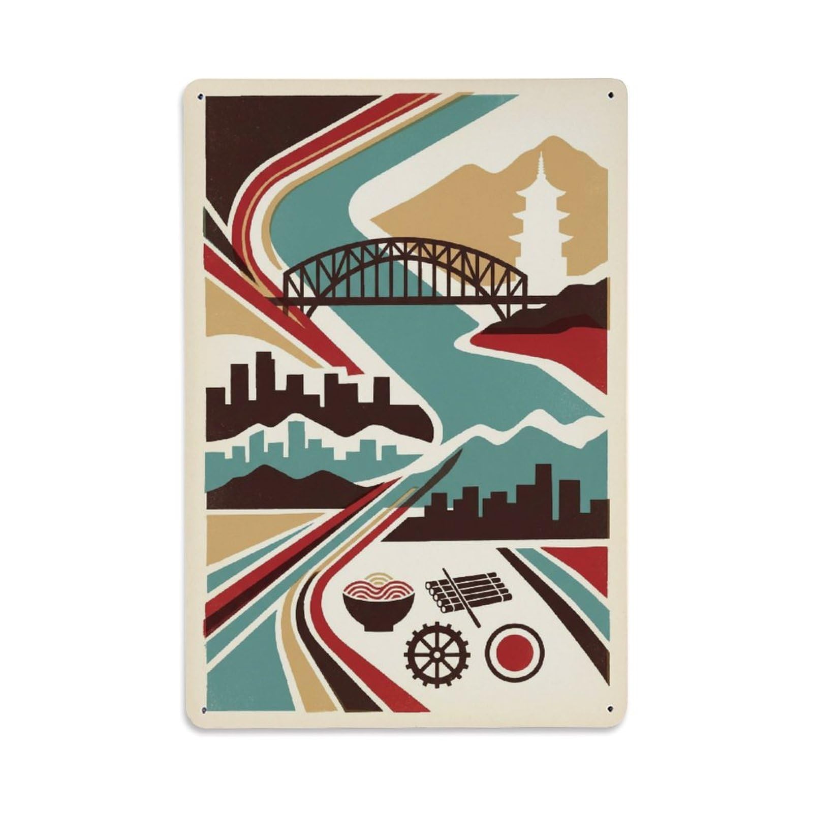 Okngb Style Lanzhou Heritage Urban Landmark Retro Travel Graphic Metal Tin Sign Plaque Wall Decor For Cafe, Man Cave, Club Bar, Office, Home Garden Round Metal Poster 8X12inch