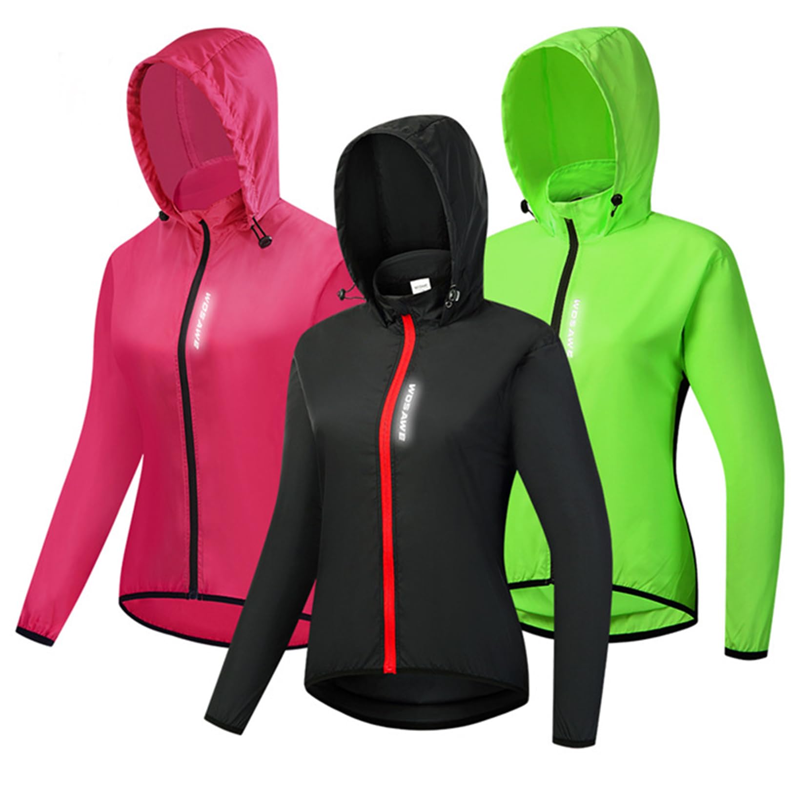 Giacca da Ciclismo Leggera da Donna Riflettente Antivento con Tasche, Giacca Antivento per Bici MTB, Giacca da Corsa con Schienale in Rete, Gilet da Corsa, Giacche Antivento,Pink-S