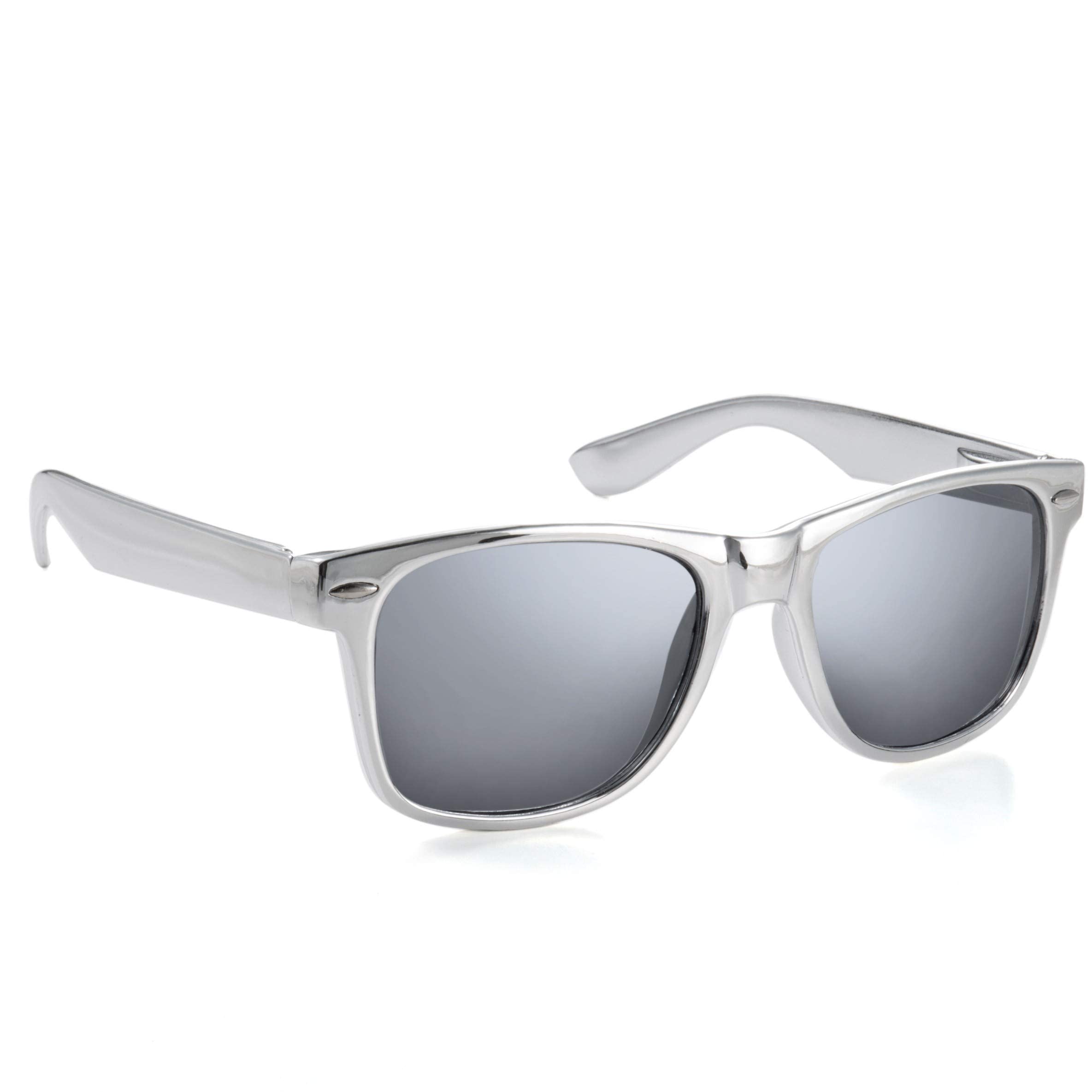 Komonee Drifter Chrome Sunglasses Set With Zip Case and Cleaning Cloth Classic Style Retro Sun Shades UV400 Unisex For Men Women Golf Cycling Sports Fishing