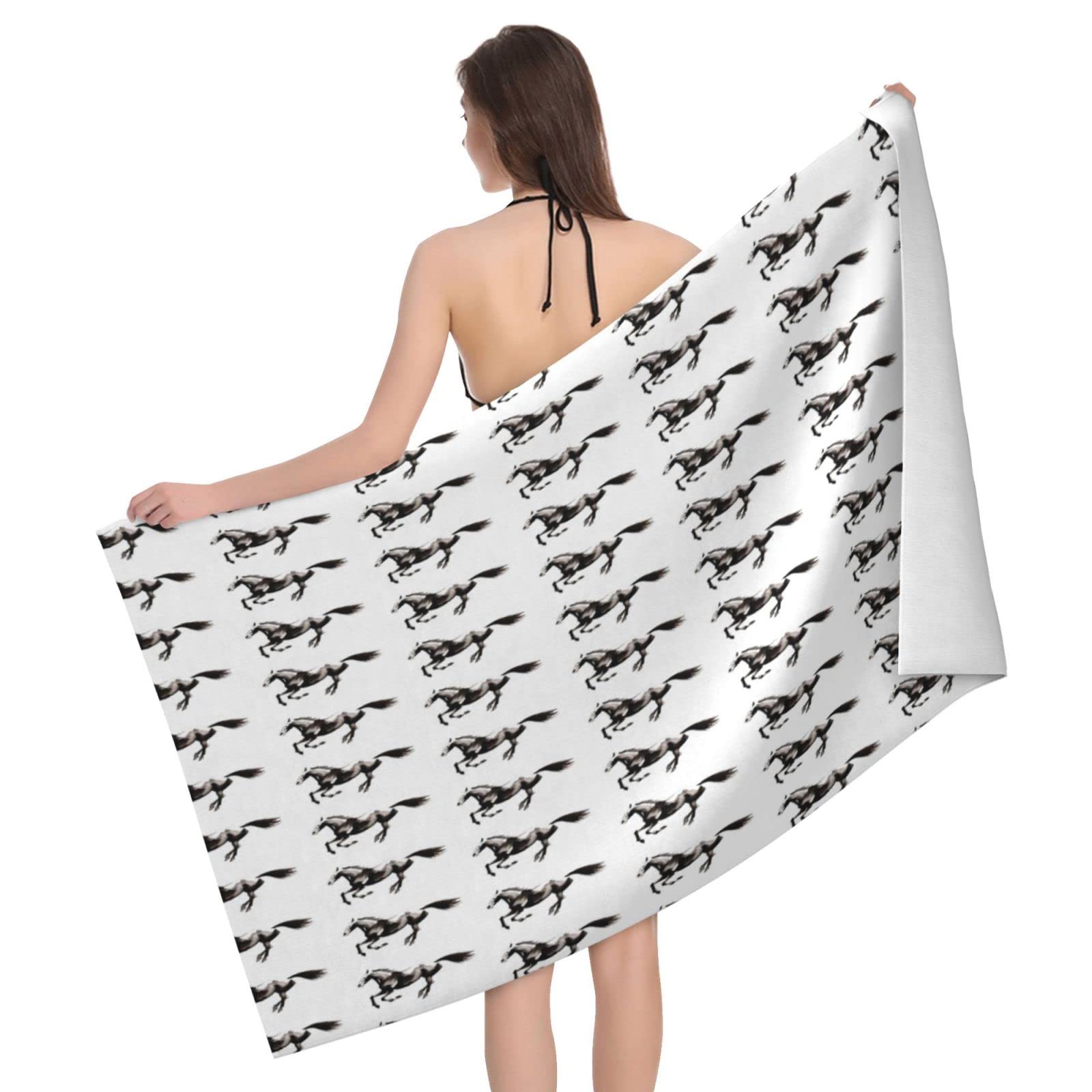Lawenp Running Horses Pattern Beach Towel, Lightweight Sand Free Quick Dry Microfiber Absorbent Bath Towel for Kids, Adults, Swimming, Bath, Yoga, Pool, Travel, Camping 32"X52"