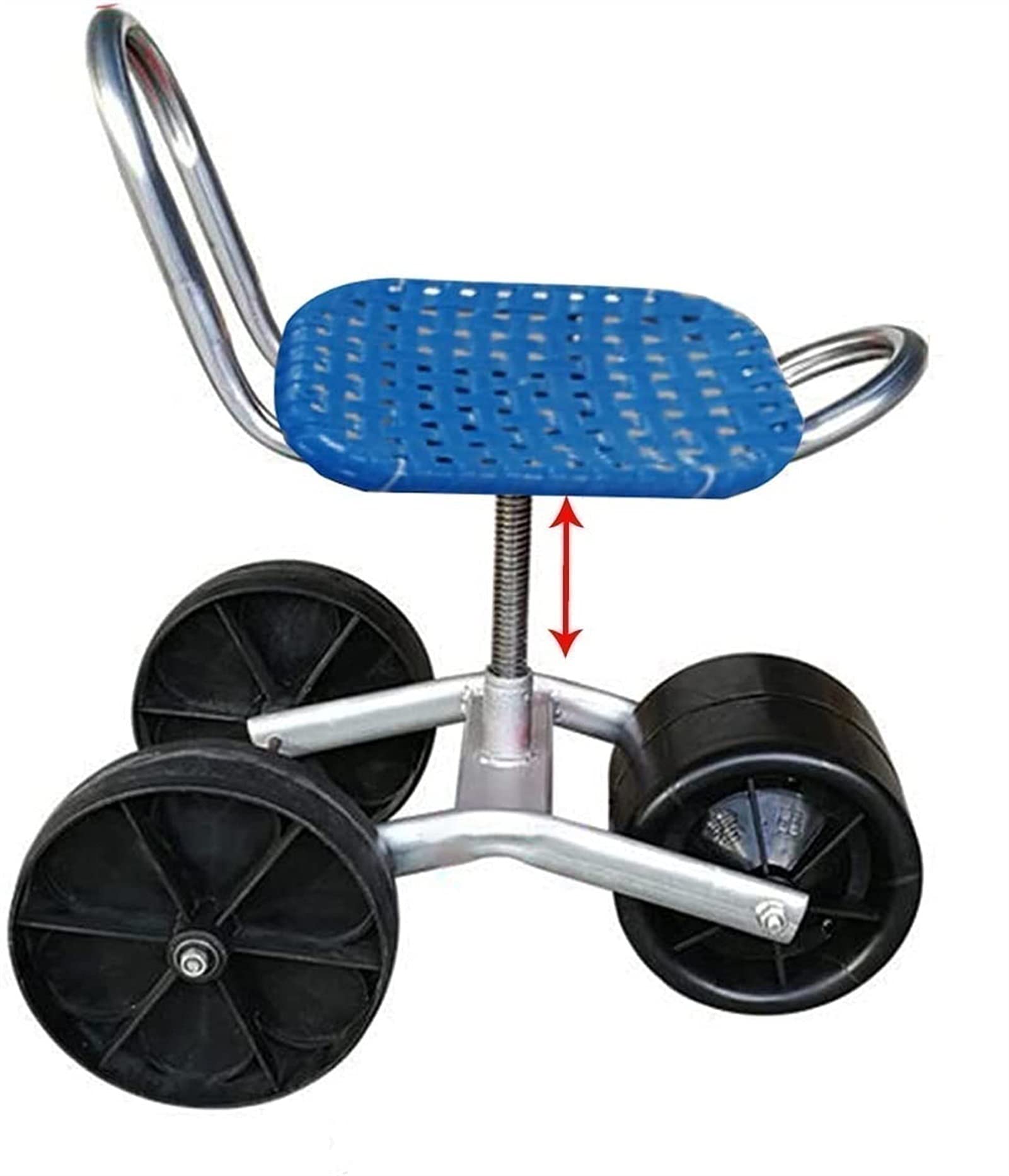 Seggiolino da giardino verde su ruote, comodo sgabello per giardinaggio e attività fai da te, carrello compatto per piccoli attrezzi da giardino