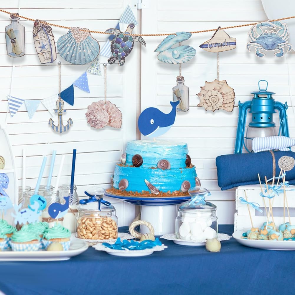 68 Décorations Suspendues Bois Thème Océan Été – 34 Styles Coquillages, Poissons, Tortues – Corde De Jute Incluse – Parfait Plage & Mariage