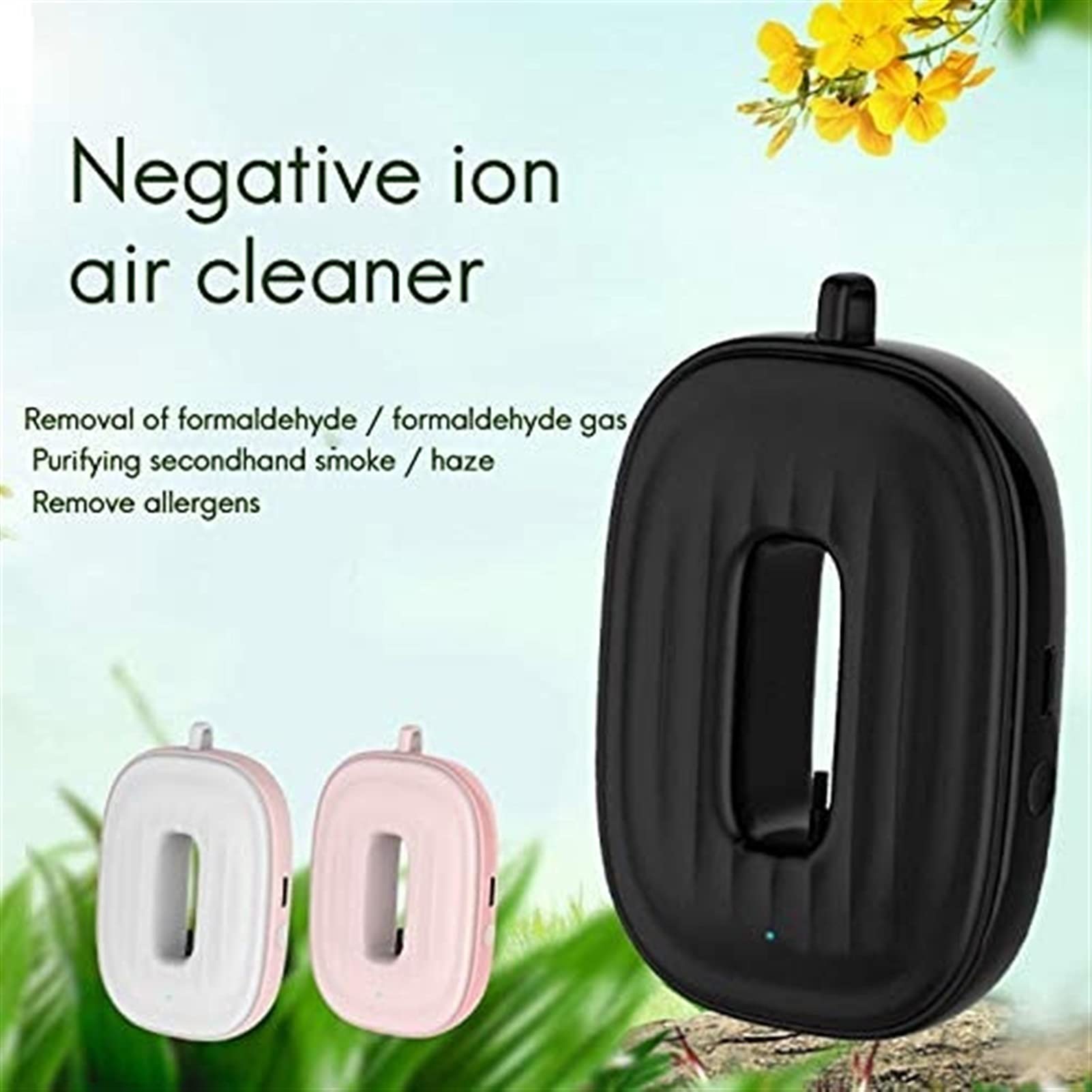 2 piezas de purificador de aire para colgar en el cuello, elegante, personal, portátil, barra de oxígeno para coche, purificador de aire negativo (color: rosa)