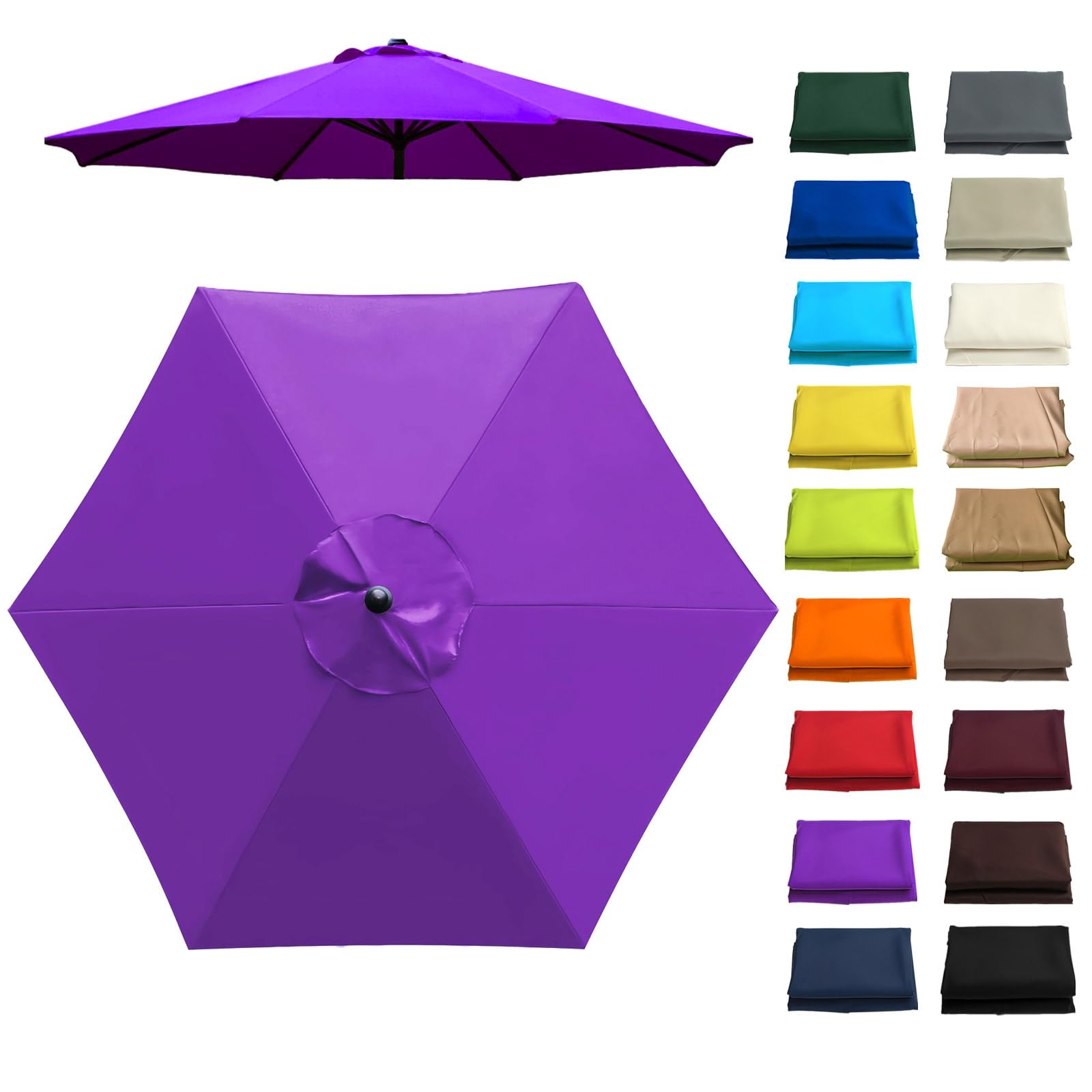 6.6/7.5/8.2/8.9/9.8/11.5Ft Patio Umbrella Replacement Canopy, Umbrella Canopy Replacement, UV Protection, 6/8 Ribs, Breathable, for Pool, Deck & Yard(Purple,6 ribs: 2.7m/8.9ft)