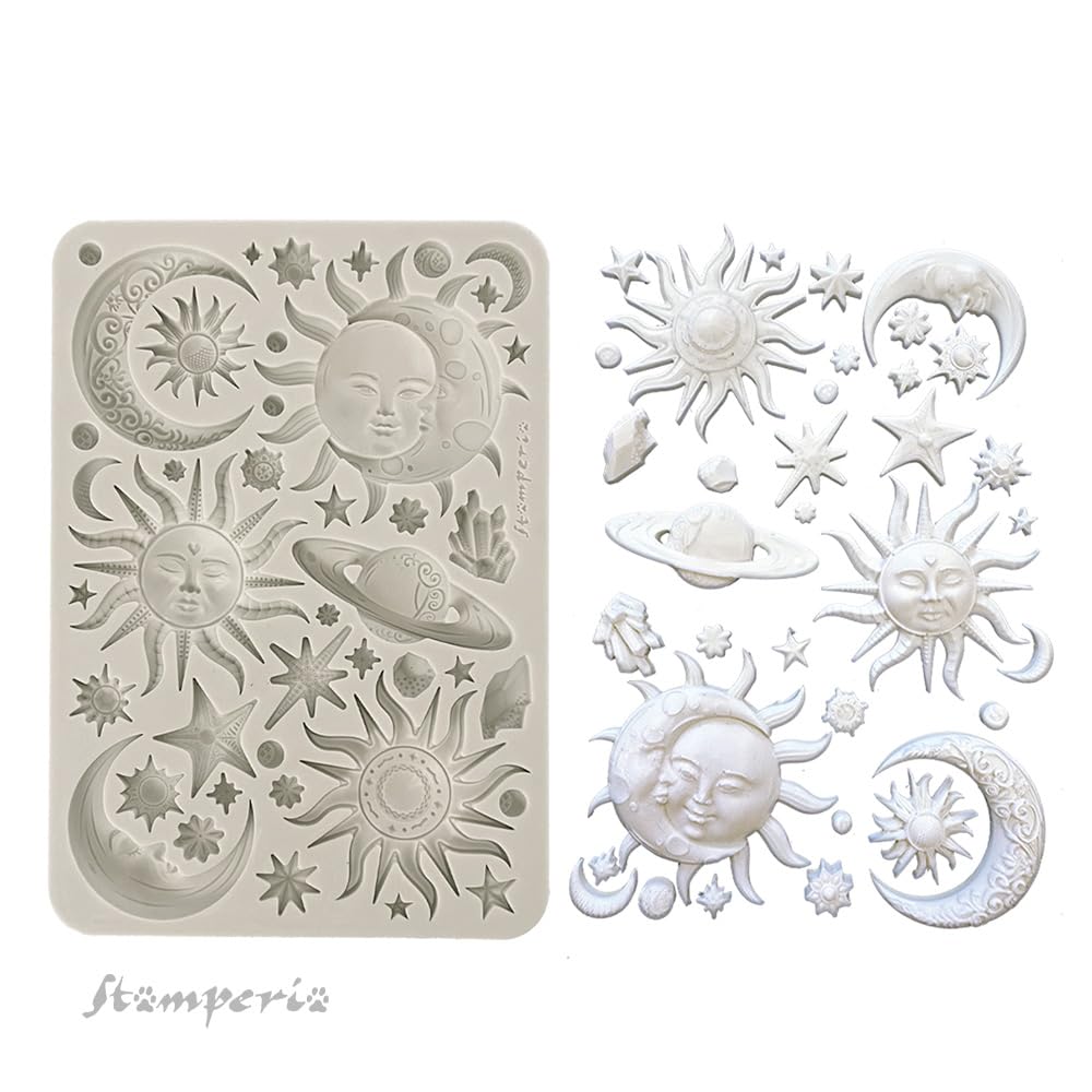 Stamperia - Silicone Mould A5 for Scrapbooking, Bullet Journals and More, Non-Stick, Suitable for Air-Dry Clay, Resin and More, Perfect for Crafts and Gifting (Favourites Refresh, Sun and Moon)