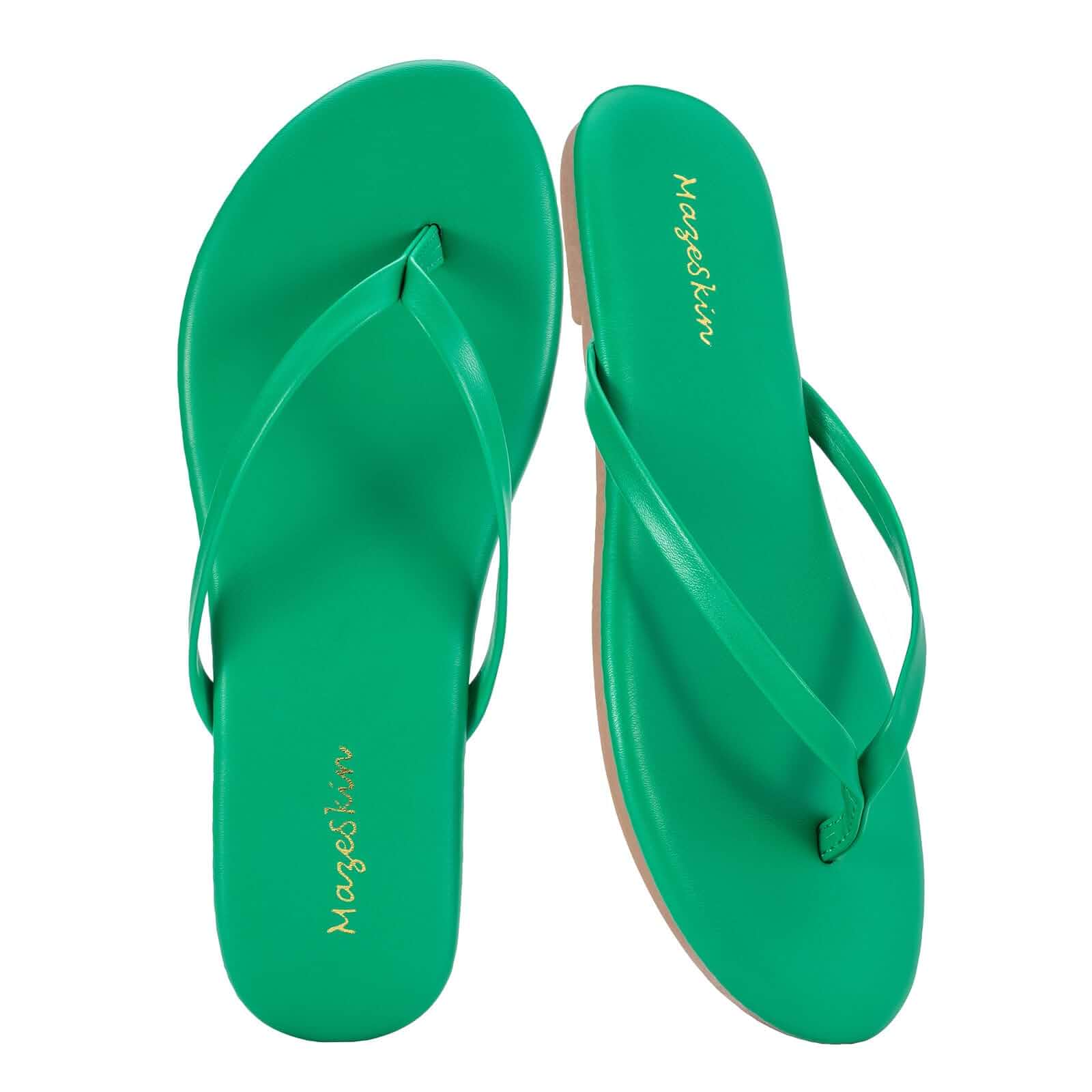 mazeskin Womens Memory Foam Flip Flops Flat Thong Sandals Soft Vegan Leather Comfortable Cushioned Casual Dressy Beach Summer Minimalist Slim Slide Shoes Indoor Outdoor