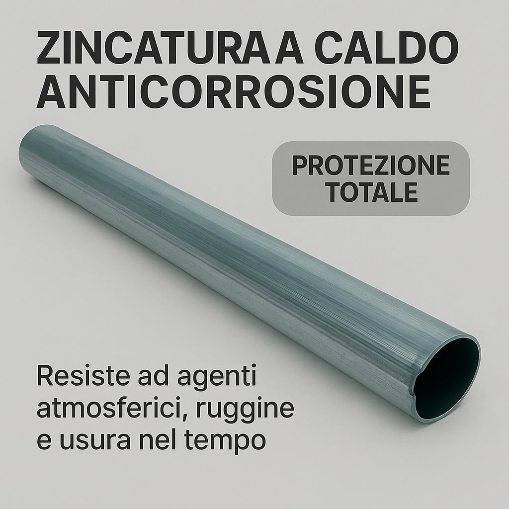 Palo Zincato per Segnali Stradali Ø60 mm H330 cm, Made in Italy – Pali Tubolari Antirotazione Certificati CE UNI EN 12899-1 per Segnaletica Permanente