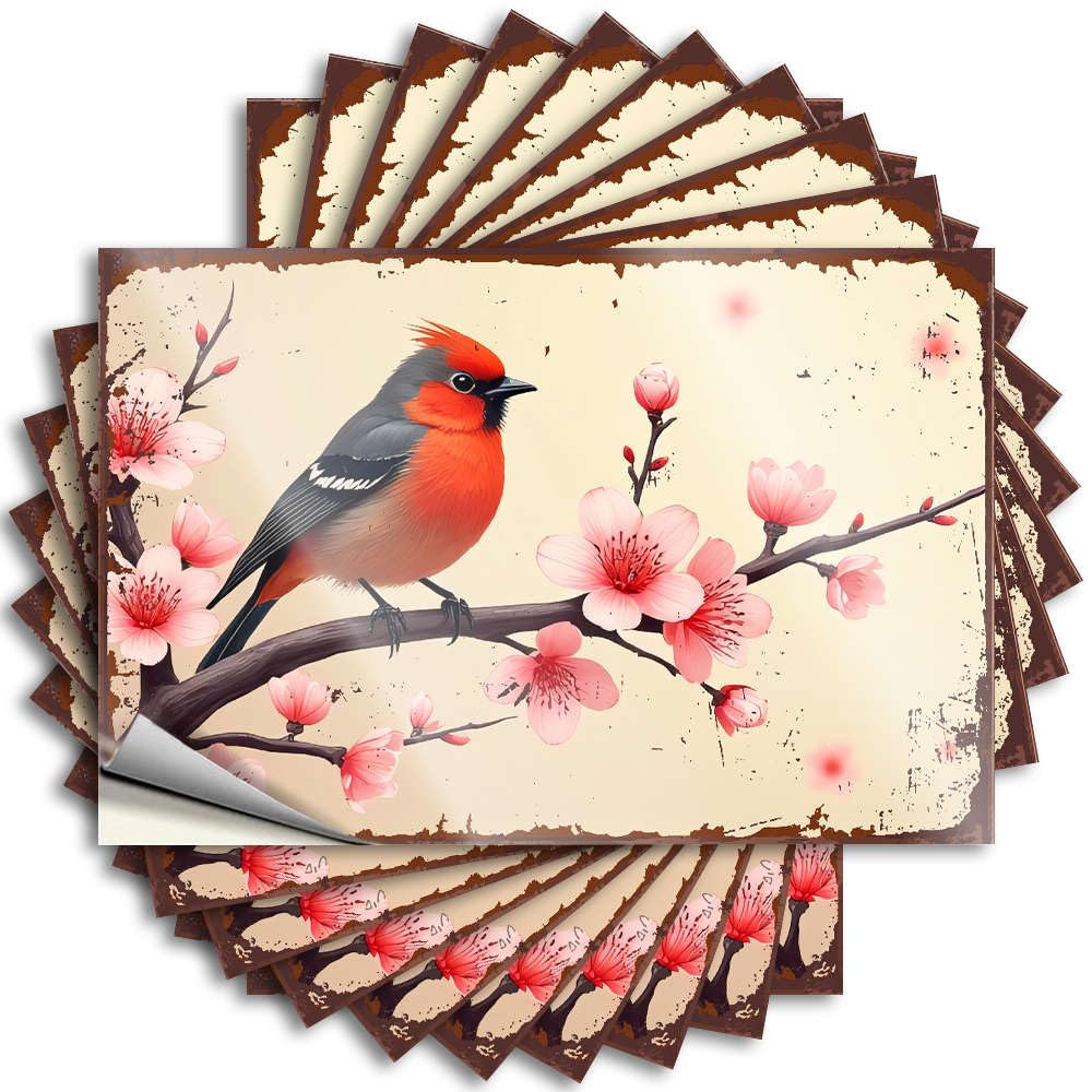 Bumper Personalized Vinyl Sticker | A Vibrant Bird Perches On A Blossoming Branch. Tall for Stone Use(8X12CM)