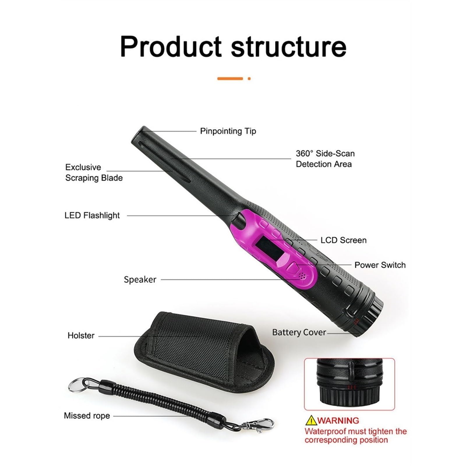 Wyświetlacz LCD Pinpoint Wykrywacz Metali Pinpointer IP68 Wodoodporny Z Wyszukiwarką 360° Czułe Precyzyjne Wykrywanie(Red)
