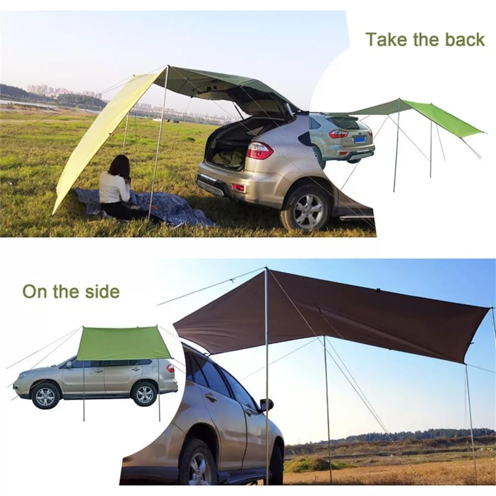 Auvent latéral de voiture, 300 x 150 cm, 210D Oxford imperméable, tente de toit pour camping, vert kaki, avec poteaux réglables et sac de transport