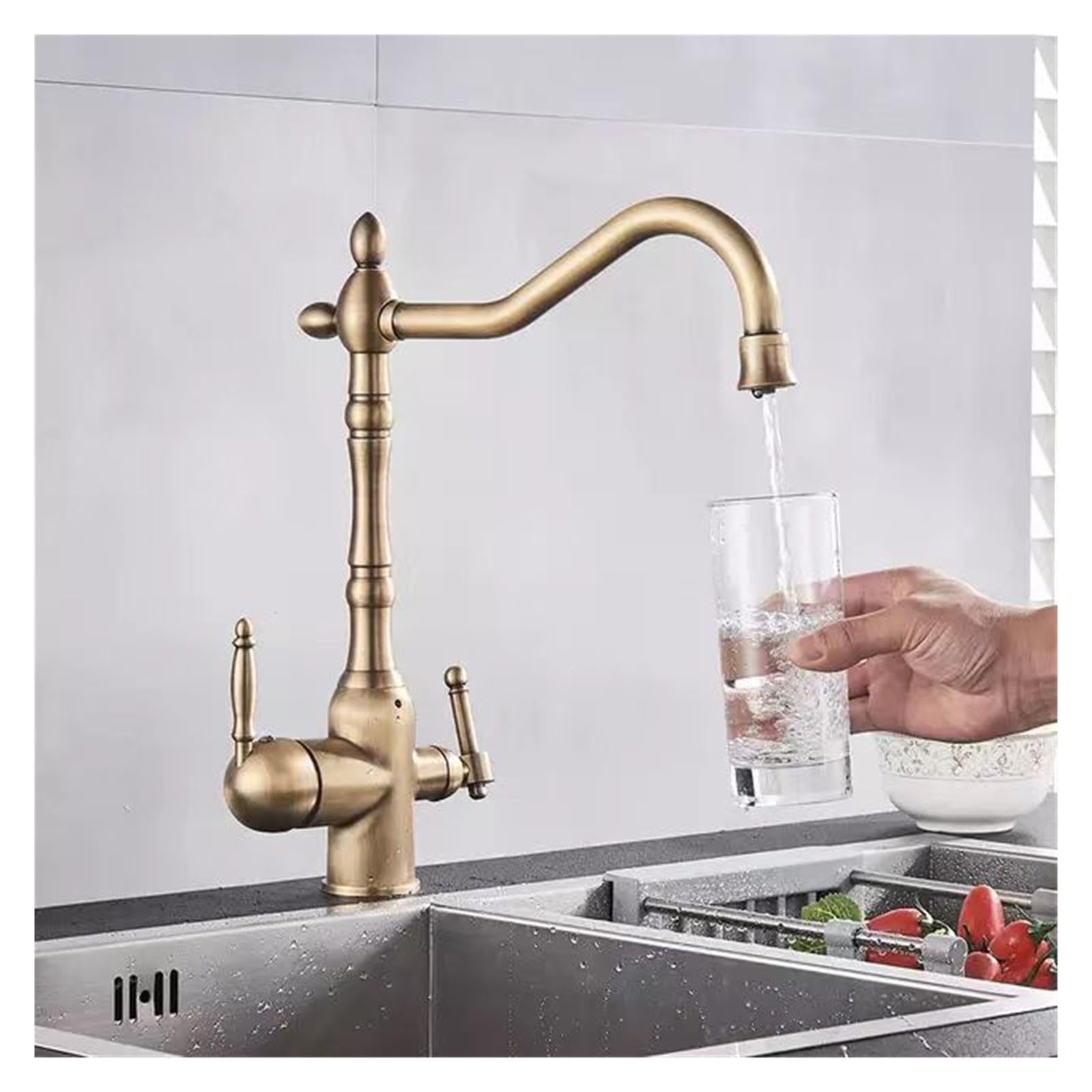 ZYCHSJXA Gourmet Kitchen Sink Faucet All Copper Cold and Hot Three in One Water Purification Rotatable Faucet(Black)