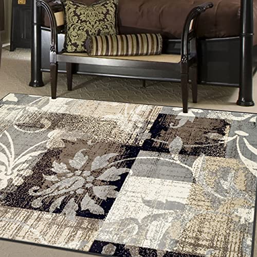 Superior Indoor Area Rug, Jute Backed, Perfect For Hallway, Entryway, Office, Living/Dining Room, Bedroom, Kitchen, Floor, Modern Floral Patchwork Decor, Pastiche Collection, 7' X 9', Beige #TOP6