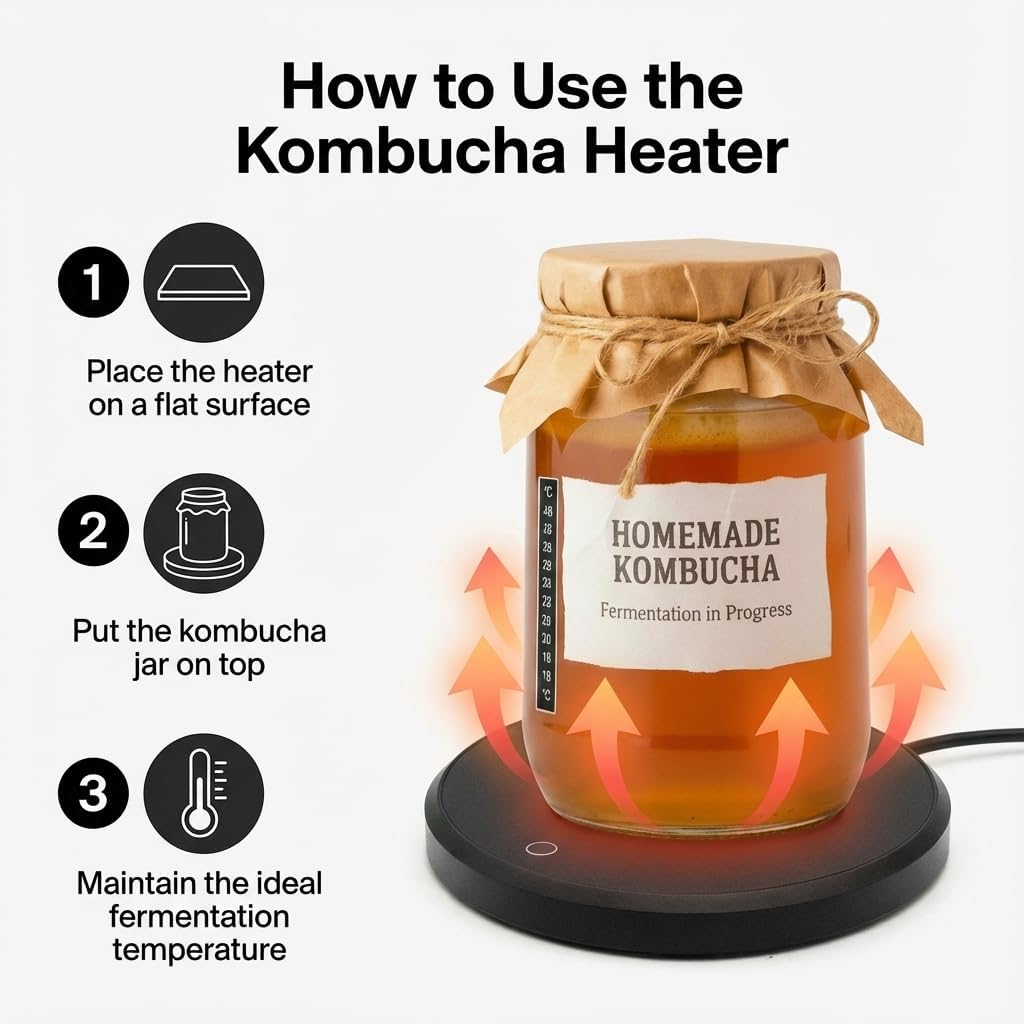 Kombucha Heating Wrap for Homebrew Heating - Fermentation Heating Pad with - Kombucha Warmer - Wrap Around Heater for making Kombucha and other Brews with Thermometer (HEATING PAD + WRAP)