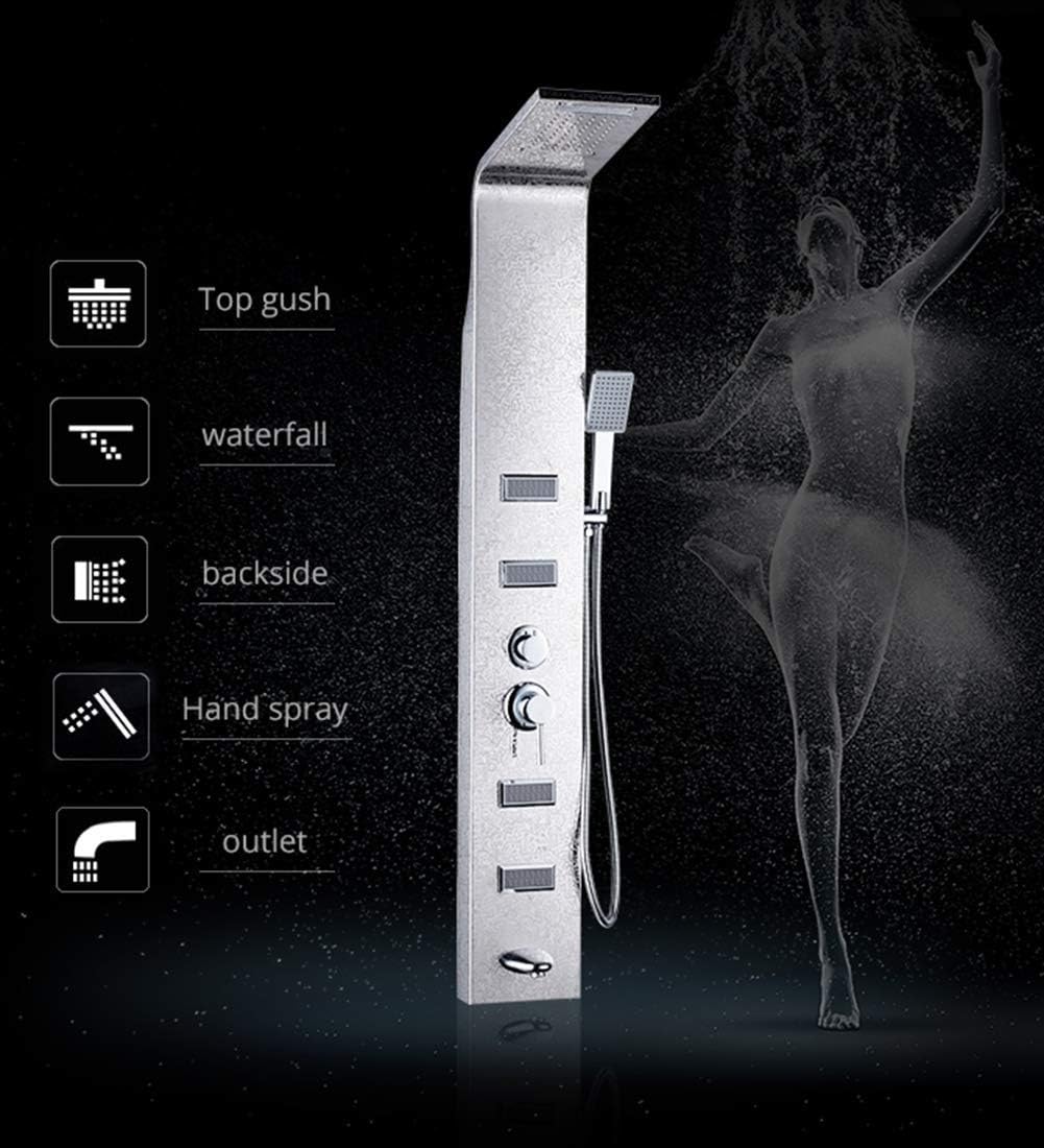 Shower Set Rotate Shower Panel SPA Massage Jets Shower Piston Tower 3 Functions Hand Shower Swivel spout Silver
