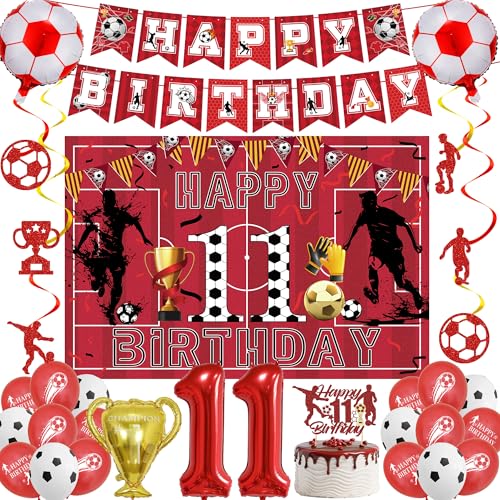 Fussball Deko Geburtstag Kinder Luftballon - 32 StüCk Rot 11 Jahre Geburtstagsdeko Birthday Banner...