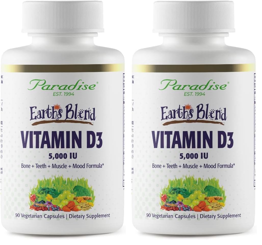 Paradise Herbs Earth's Blend Vitamin D3 90 Vegetarian Capsules 2-Pack 90 Count (Pack of 2)
