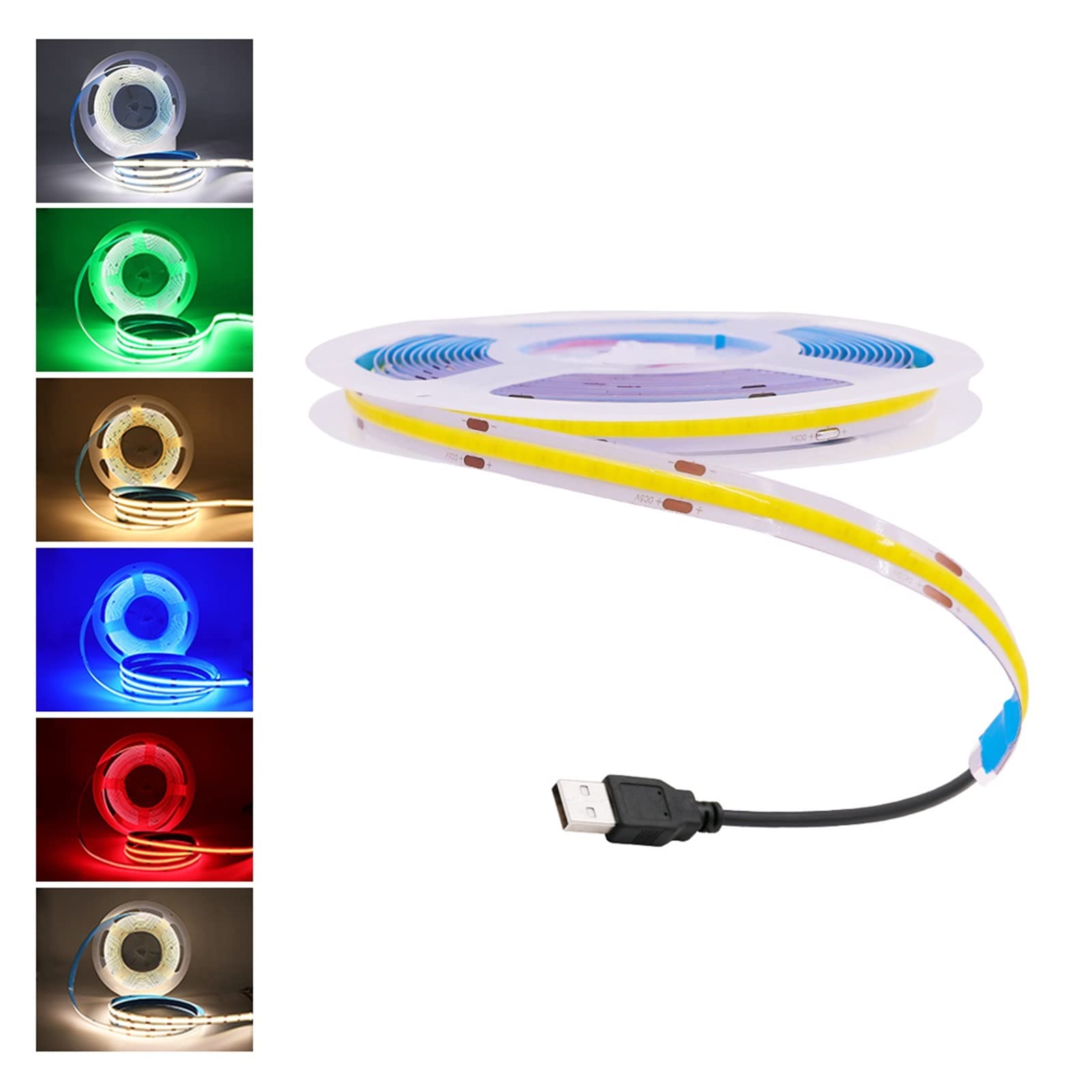 Taśma LED COB 5V Zasilana baterią USB 320LED/m Gęstość Liniowe Linghting Elastyczne taśmy Białe DC5V (Kolor: Zimna biel, Rozmiar: Remote_5M)