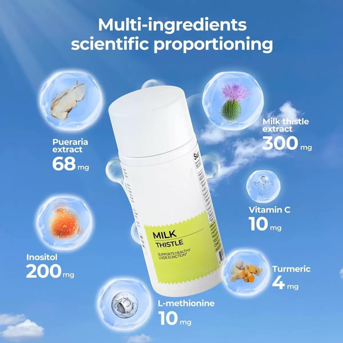 Silymarin-Mariendistel-Extrakt mit Inositol und Pueraria, Unterstützung bei der Leberentgiftung und -reparatur, antioxidative Unterstützung