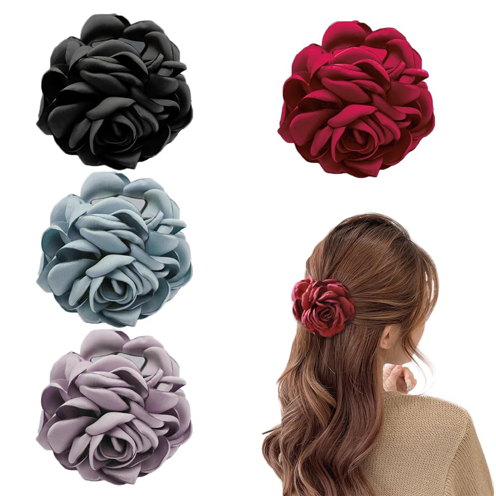 Trsnzul Pinzas de Pelo con Flores 4 Piezas Clips de Pelo de Flores Horquillas de Flores para Mujer Antideslizante Pelo con Flores Accesorios de Pelo para Mujeres Horquillas de Pelo Mujer Boda