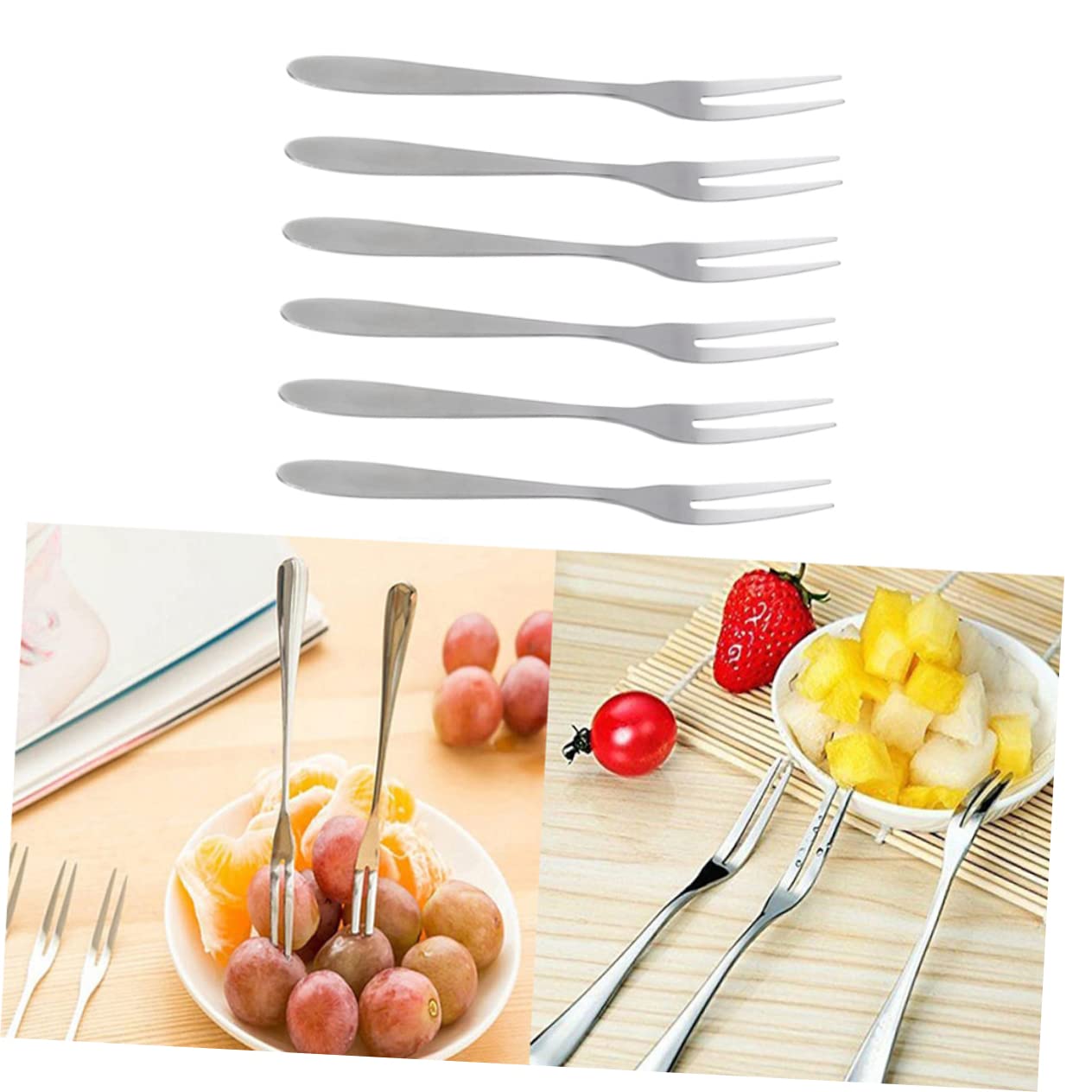 COLLBATH 20pcs Stainless Steel Fruit Forks Two Teeth Dessert Forks Practical for Party Supplies Banquet