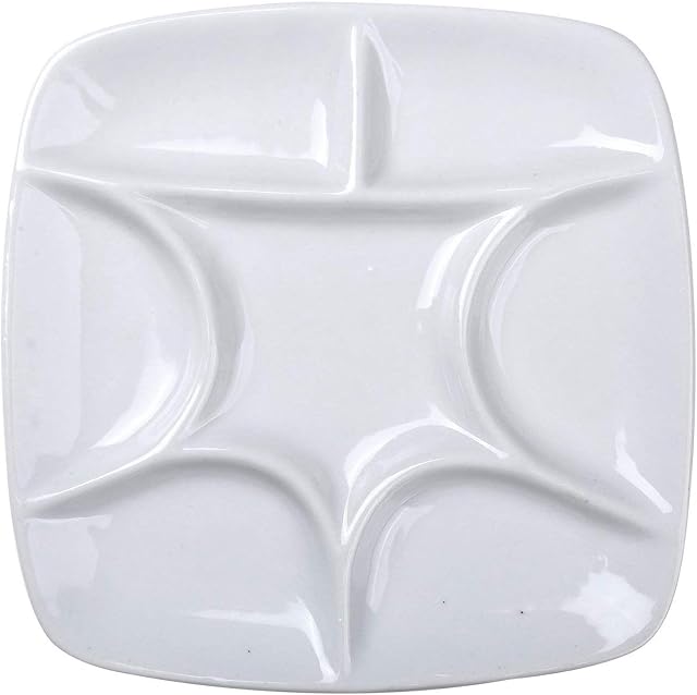 MEEDEN 7-Well Square White Ceramic Artist Paint Palette for Watercolor Gouache Acrylic Oil Painting, 5-4/5-Inch