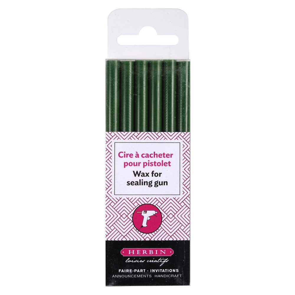Jacques Herbin 35830T - Pack of 6 special sealing wax sticks - made for wax guns - Dark Green Colour - Manufactured in France - Creative Art Tool - Leisure