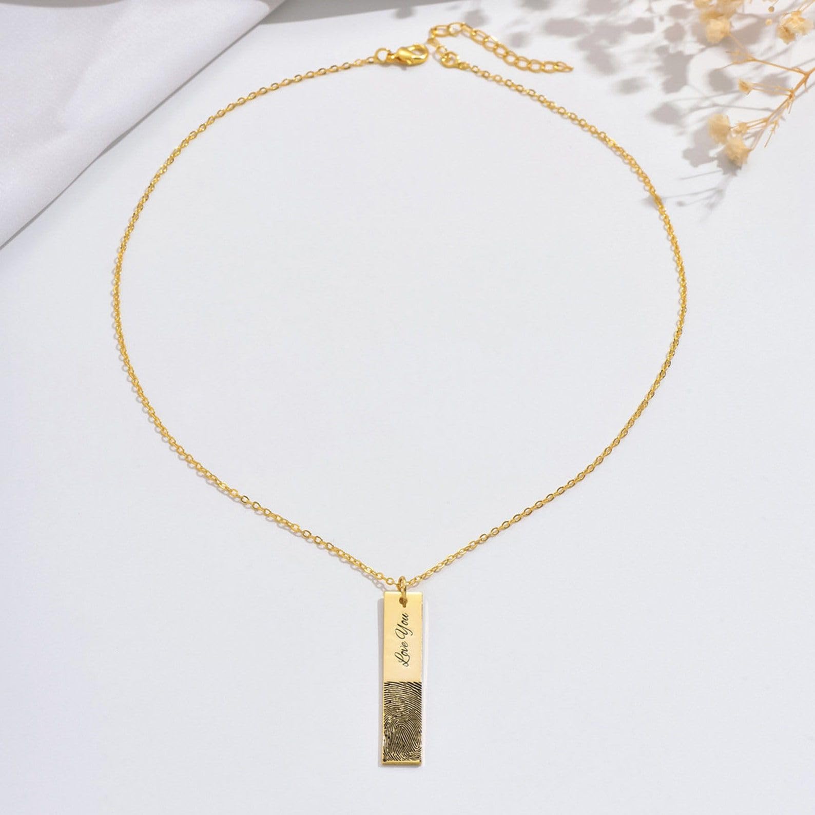 Vertical barra Collar plata de ley 925 a medida huella dactilar Collar recuerdo a medida huella dactilar recuerdo para abuelo abuela hecho a mano Día de la Madre