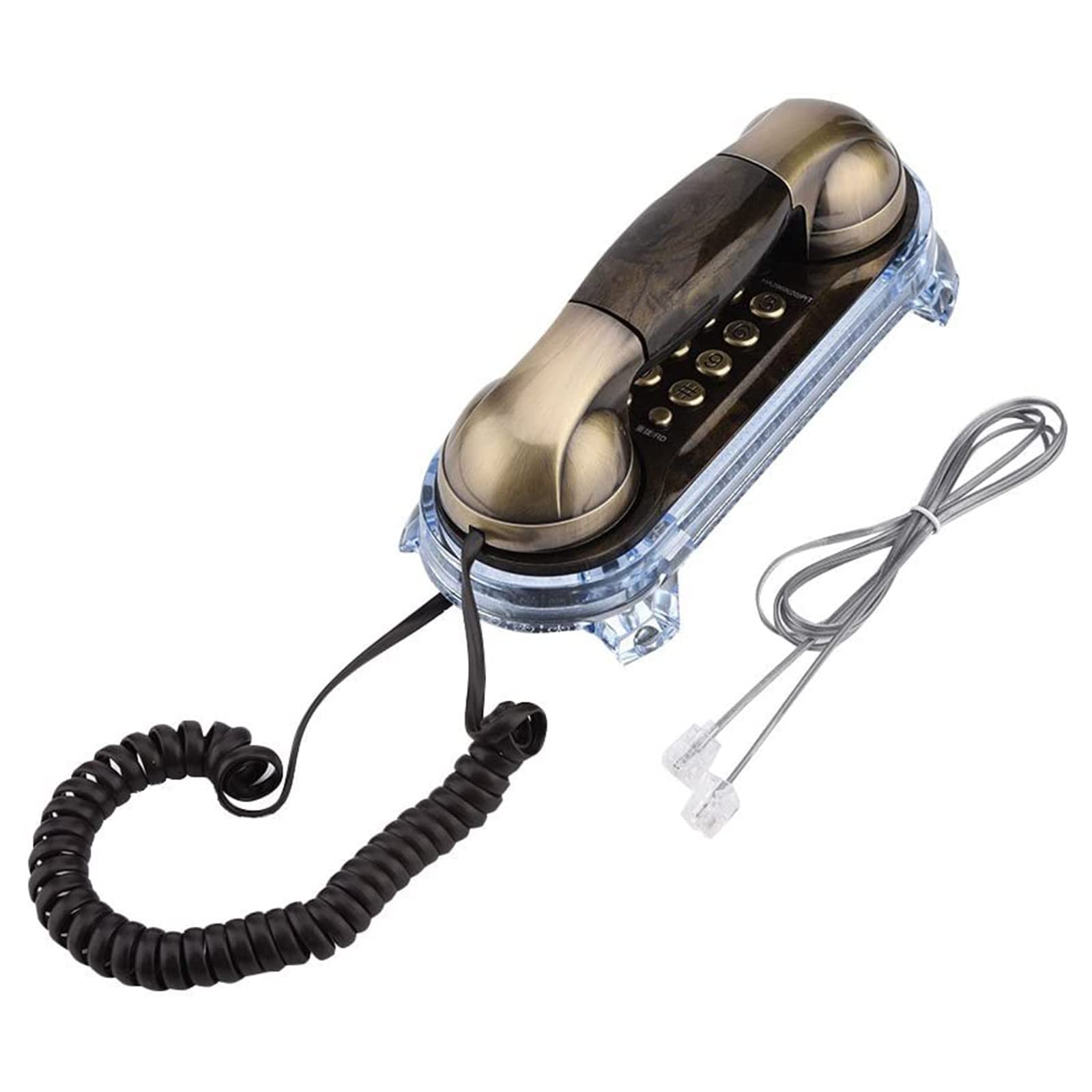 Mały telefon naścienny. Antyczny przewodowy telefon stacjonarny, modny telefon do domu, hotelu, biura (brązowy)