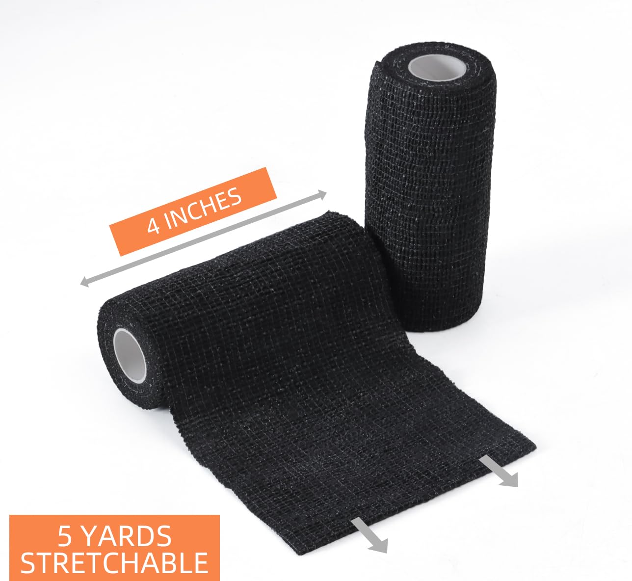 TigraTigro Bende Elastiche Sportive - 12 Rotoli [10cm x 4.5m] - Garza Non Tessuta per Mani, Piedi, Braccia - Nero - Fascia Resistente per Palestra, Calcio e Recupero Muscolare