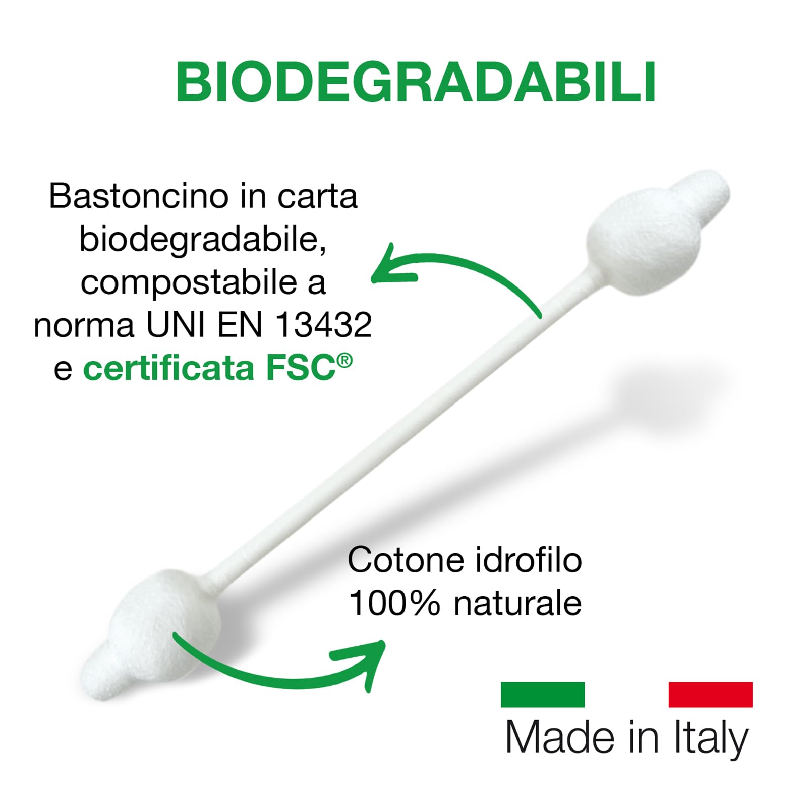 COTTON SOUND ECO Bastoncini Cotonati Baby Busta 24 confezioni x 60 Pezzi, Bastoncini Cotonati per Bambini, Bastoncini Ecologici e Biodegradabili 100% Cotone Idrofilo, Busta Compostabile, Made in Italy