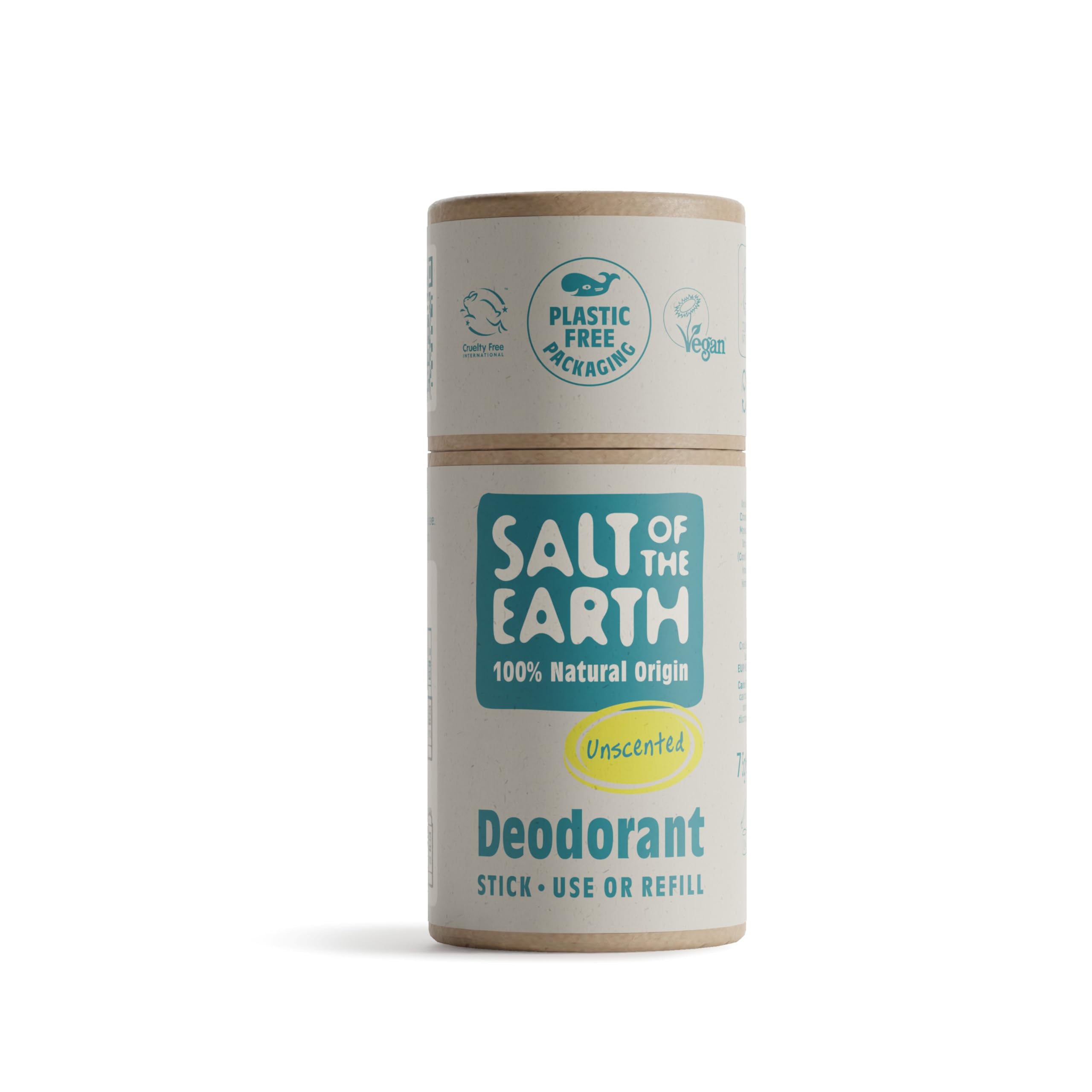Salt of the Earth - Natural Deodorant Stick Refill - Unscented - 100% Natural Origin Ingredients, Vegan & Long Lasting Protection, Leaping Bunny Approved, UK Made for Men, Women & Kids - 75g