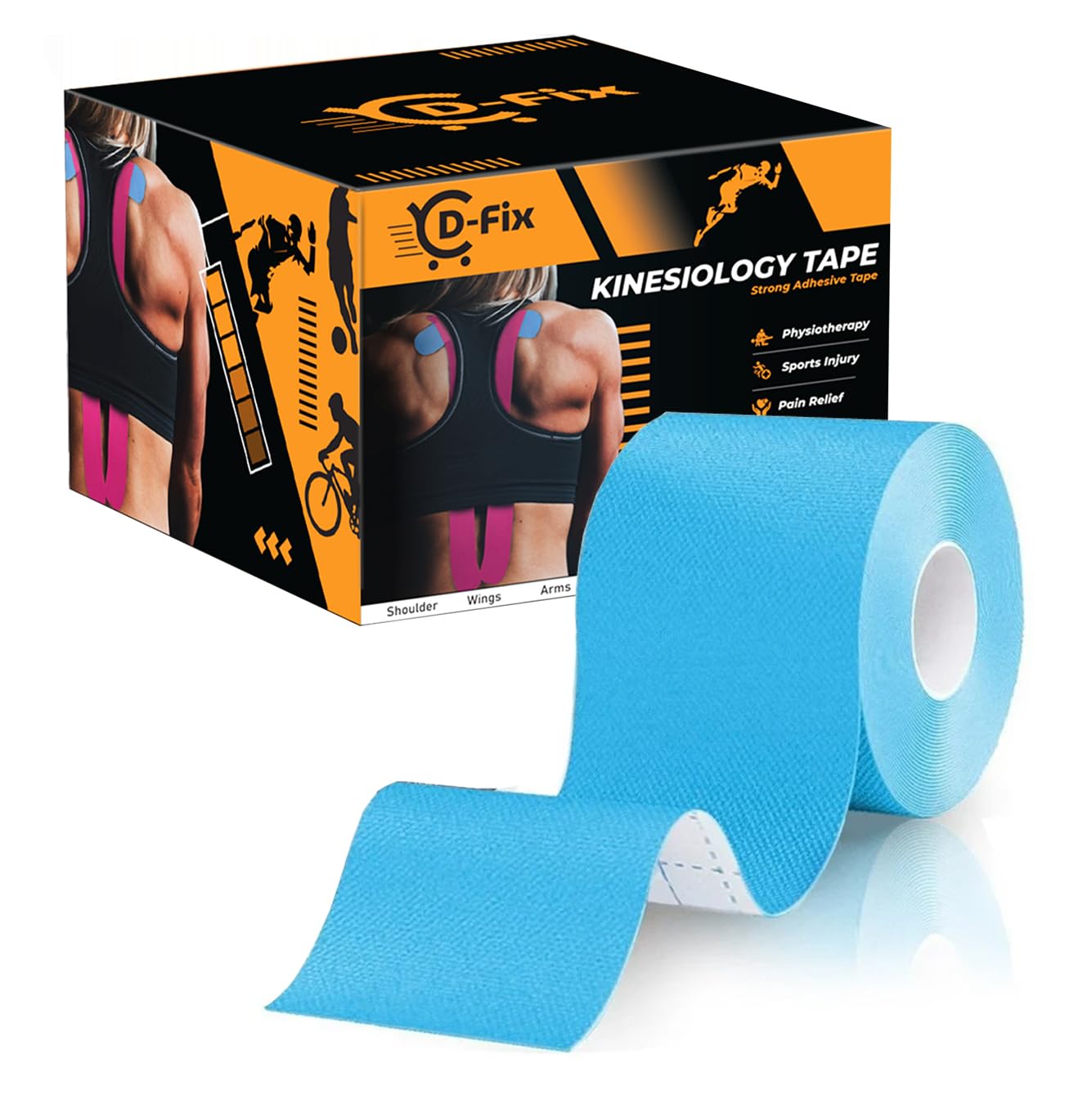 D-fix® Kinesiology Tape (5 m X 5 cm) Latex Free Breathable Athletic Sports Tape for Injury, Muscle Support, Pain Relief, Joint Support and Physiotherapy-Blue