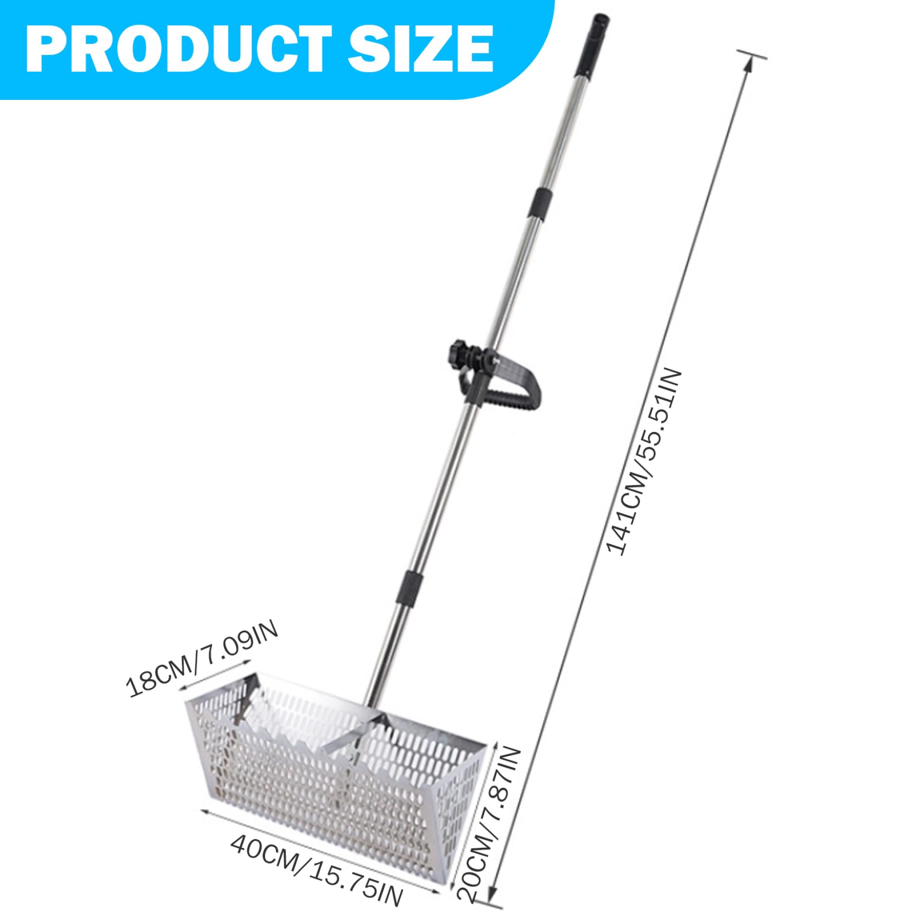 Zand Hark 420x40x18 cm Onkruidhark Strand Hark Algen Aluminium Roestvrij Staal Zwembad Hark Onkruidverzamelaar Zeef Waterplanten Puin Dode Bladeren voor Het Schoonmaken Van Meervijver Zwembad | NL