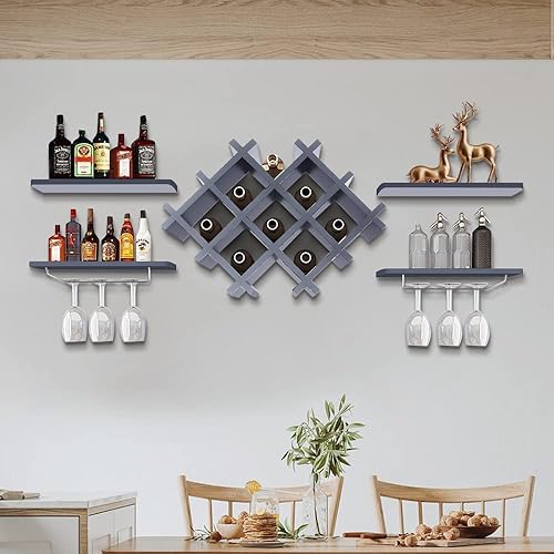 Miniatura 9 de Armario de vino moderno de 5 piezas para colgar en la pared, accesorios de bar para botellas, soporte para almacenamiento de vidrio, estante