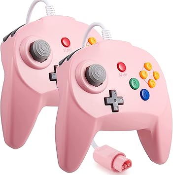 MODESLAB 2 Pack N64 Controller Wired Mini N64 Controller Upgraded Joystick Gamepad Bundle with 2 Pack 6FT N64 Controller Extension Cable (Pink)