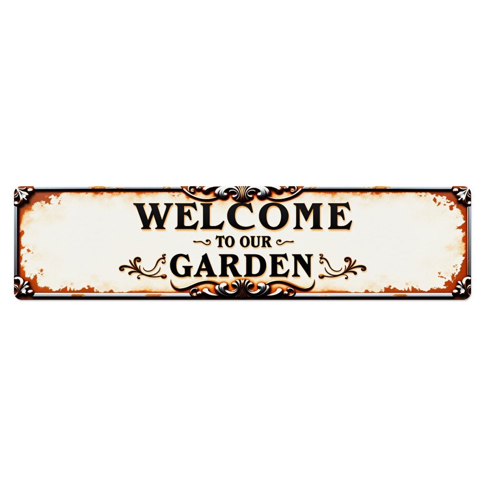 Welcome To Our Garden Sign Pattern Print Vintage Metal Tin Sign Retro Wall Decor for Home Bar Garage Cafe, Indoor & Outdoor Decorative，Metal Poster, 4x16 Inch