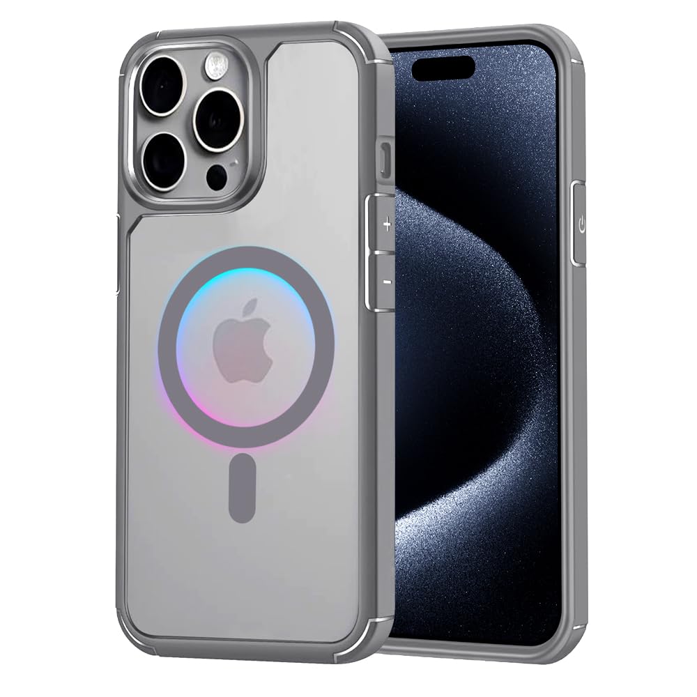 Designed for iPhone 15 Pro Magnetic case Compatible with Magsafe Defender Military Shockproof,Hard Back Case,Ultra-Thin Crystal Back-Anti-Scratch Cover-Natural Titanium