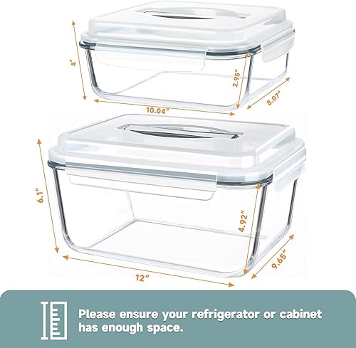 Miniatura 2 de KOMUEE Contenedores de vidrio extra grandes de almacenamiento de alimentos de 220 onzas y 76.4 onzas con tapas herméticas, juego de 2 recipientes de