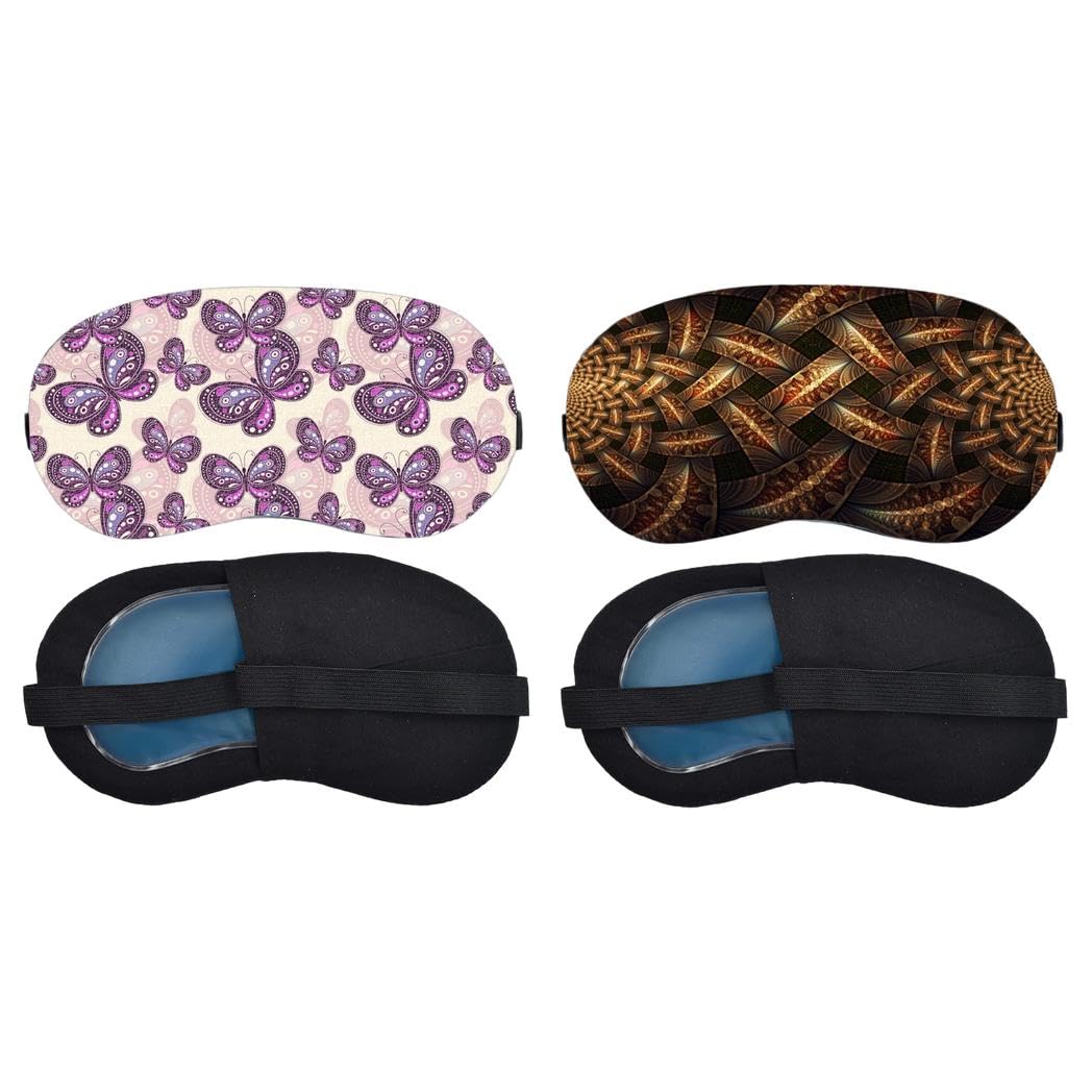Aoxeria Lavender Butterfly Pattern, Bronze Geometric Weave Sleeping Mask Combo, Soft Comfortable Light-Blocking Eye Cover for Women, Men & Kids, Reusable Blindfold for Night Sleep, Nap (Pack of 2)-image-32