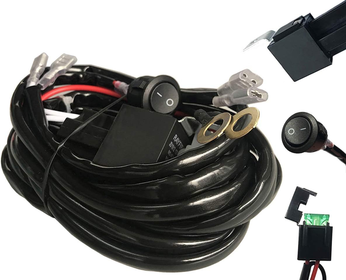 AutoSonic LED Wiring Harness 2 Lead Heavy Duty for LED Light Bar Work Light, 12V 40A Relay, Fuse and On-off switch button included, Universal Fitment Light Bar Accessories