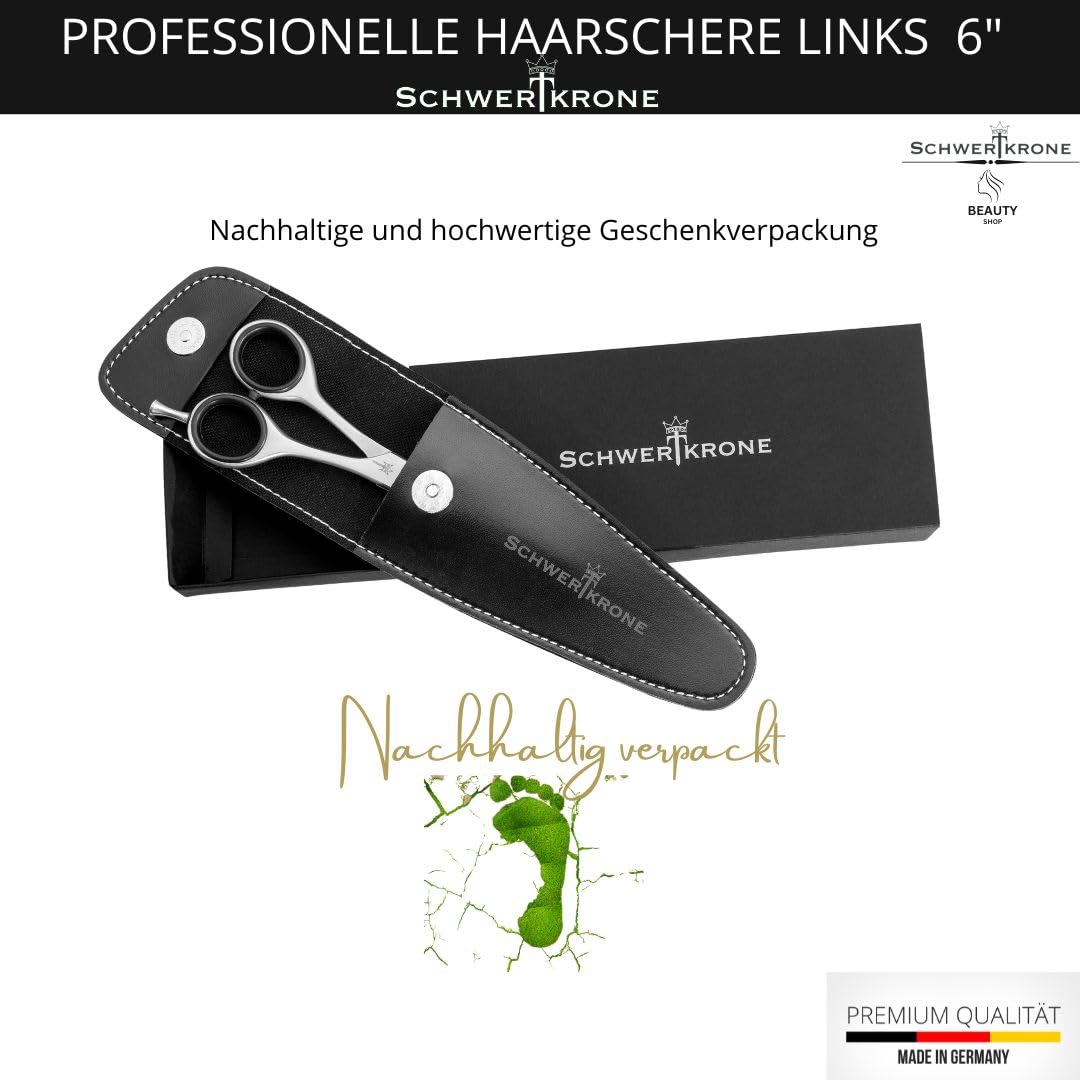 SCHWERTKRONE Tijeras de corte de pelo para zurdos de acero inoxidable [fabricadas en Alemania] – Tijeras de peluquería – Tijeras para cortar el pelo – Tijeras de peluquería – Tijeras de adelgazamiento