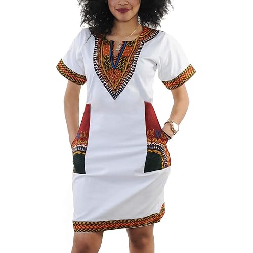 Women Bohemian V Neck African Printed Ethnic Style Summer Bodycon Shift Dress