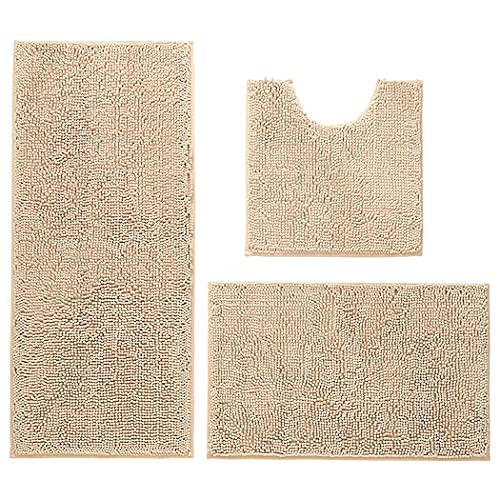 3-teiliges Badezimmerteppich-Set, Shaggy Ultra Weich Anti-Rutsch Badezimmermatten-Set, Inklusive U-förmiger Kontur-WC…