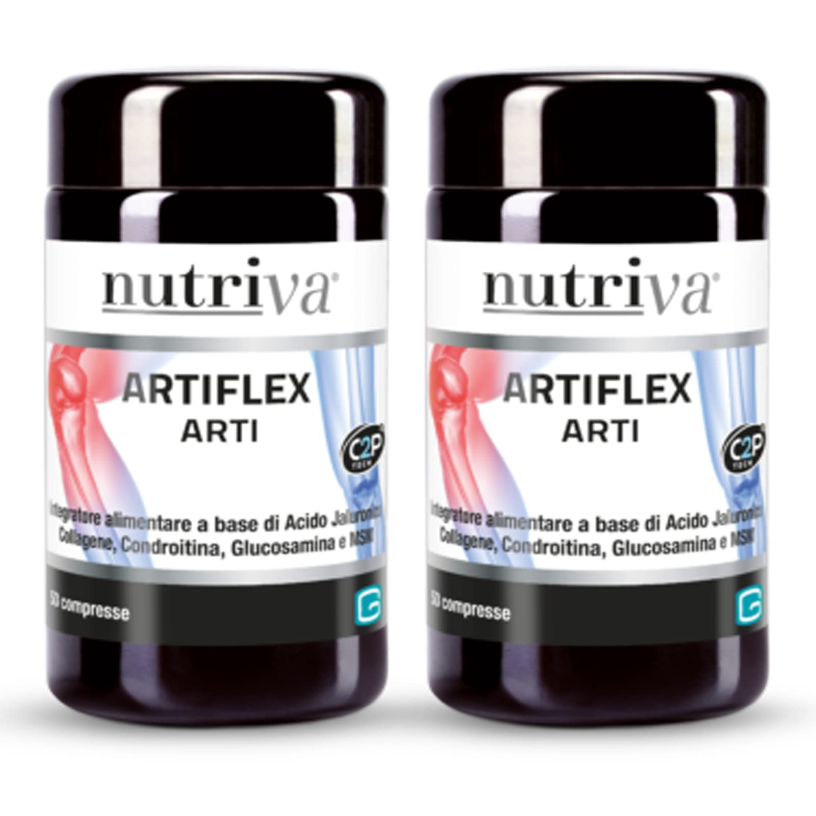 NUTRIVA Artiflex Arti, Integratore Alimentare a Base di Acido Jaluronico, Collagene, Condroitina, Glucosamina, MSM e Prolina, Ideale per la Salute Articolare, 100% Naturale - 50 + 50 Compresse